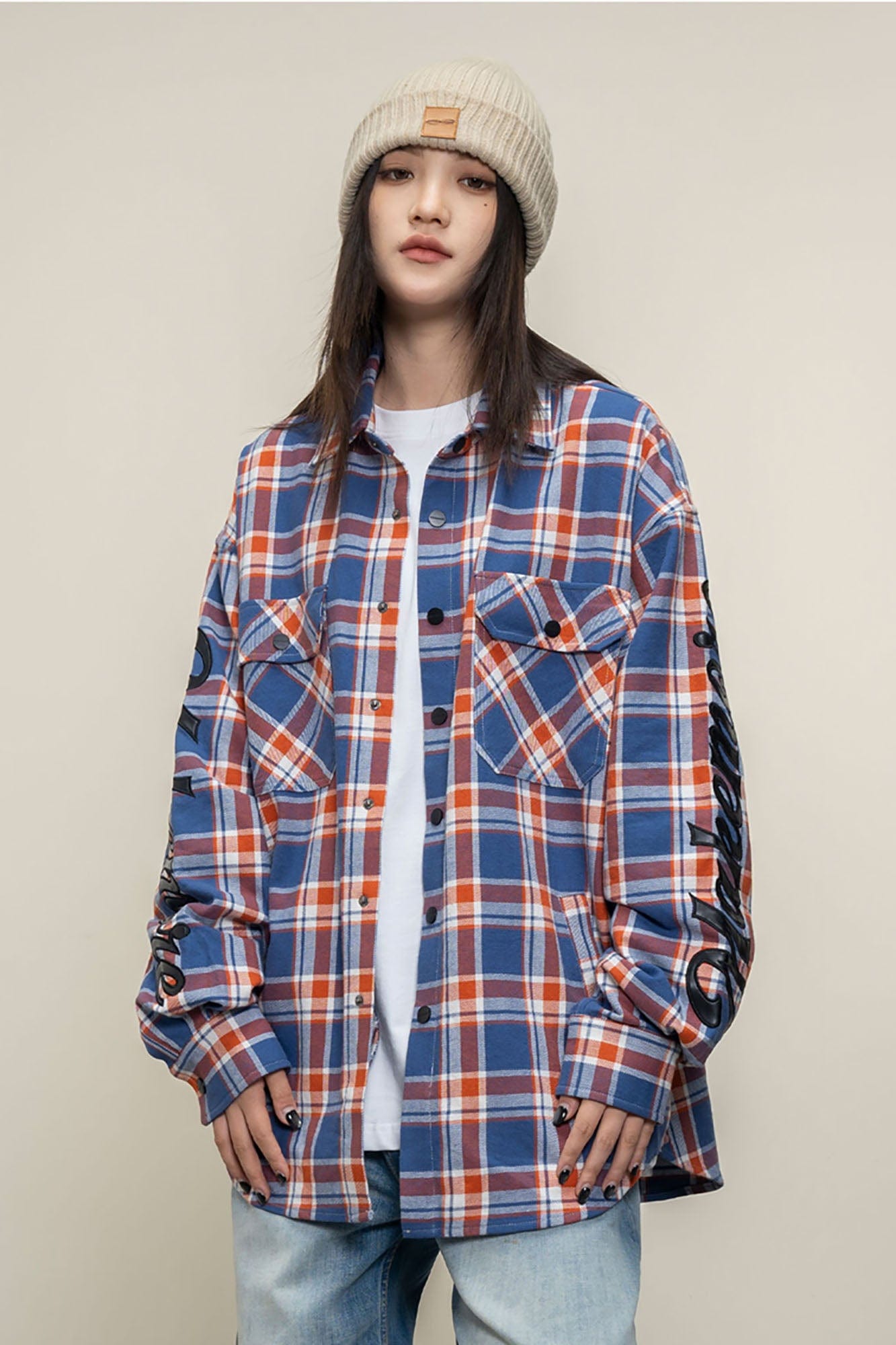 MAKEMORE Flap Pocket Plaid LOGO Patch Shirt, premium urban and streetwear designers apparel on PROJECTISR.com, MAKEMORE