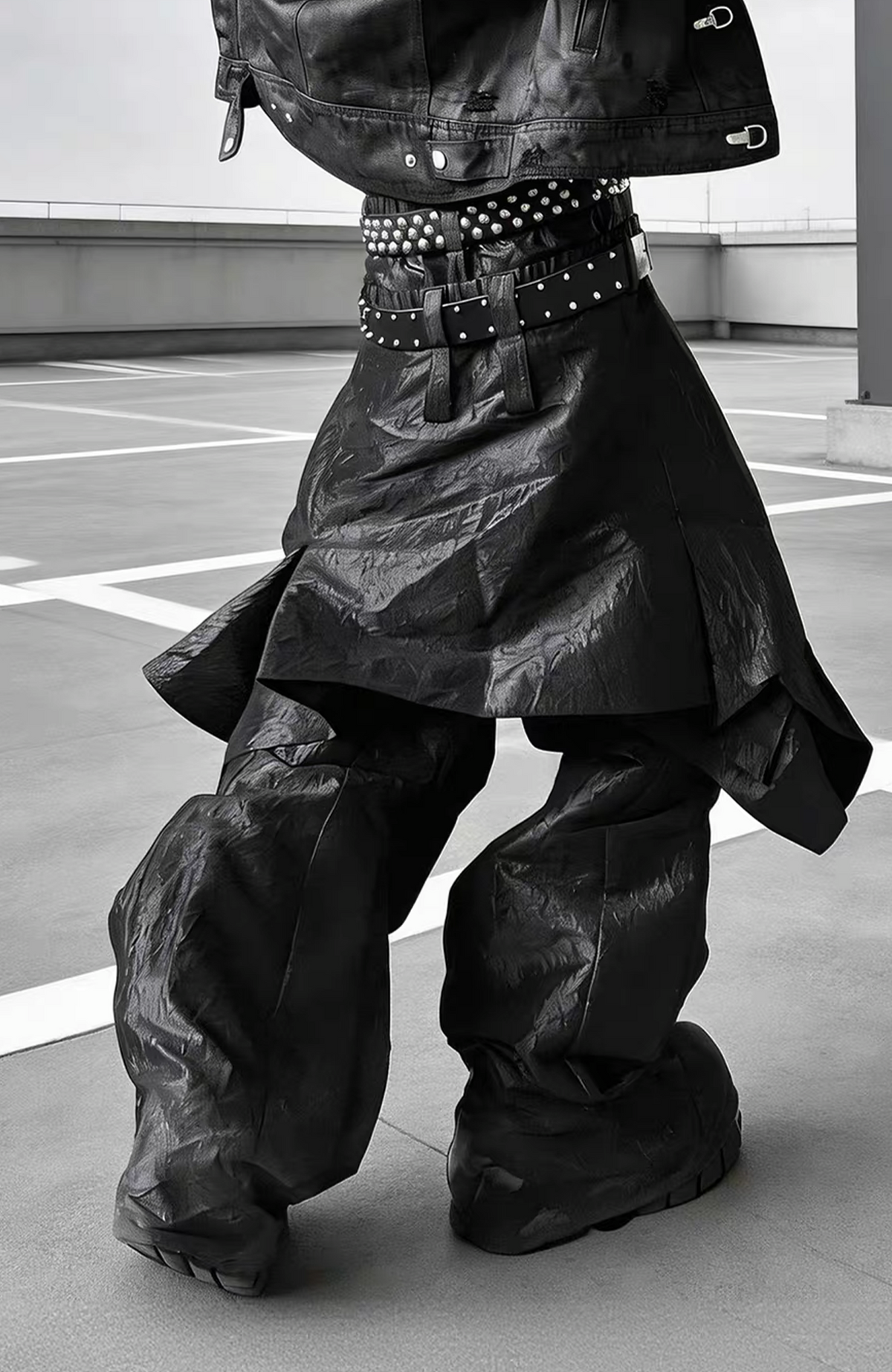VANGUARDIA Liquid Metal Layered-Waist Skirt Pants