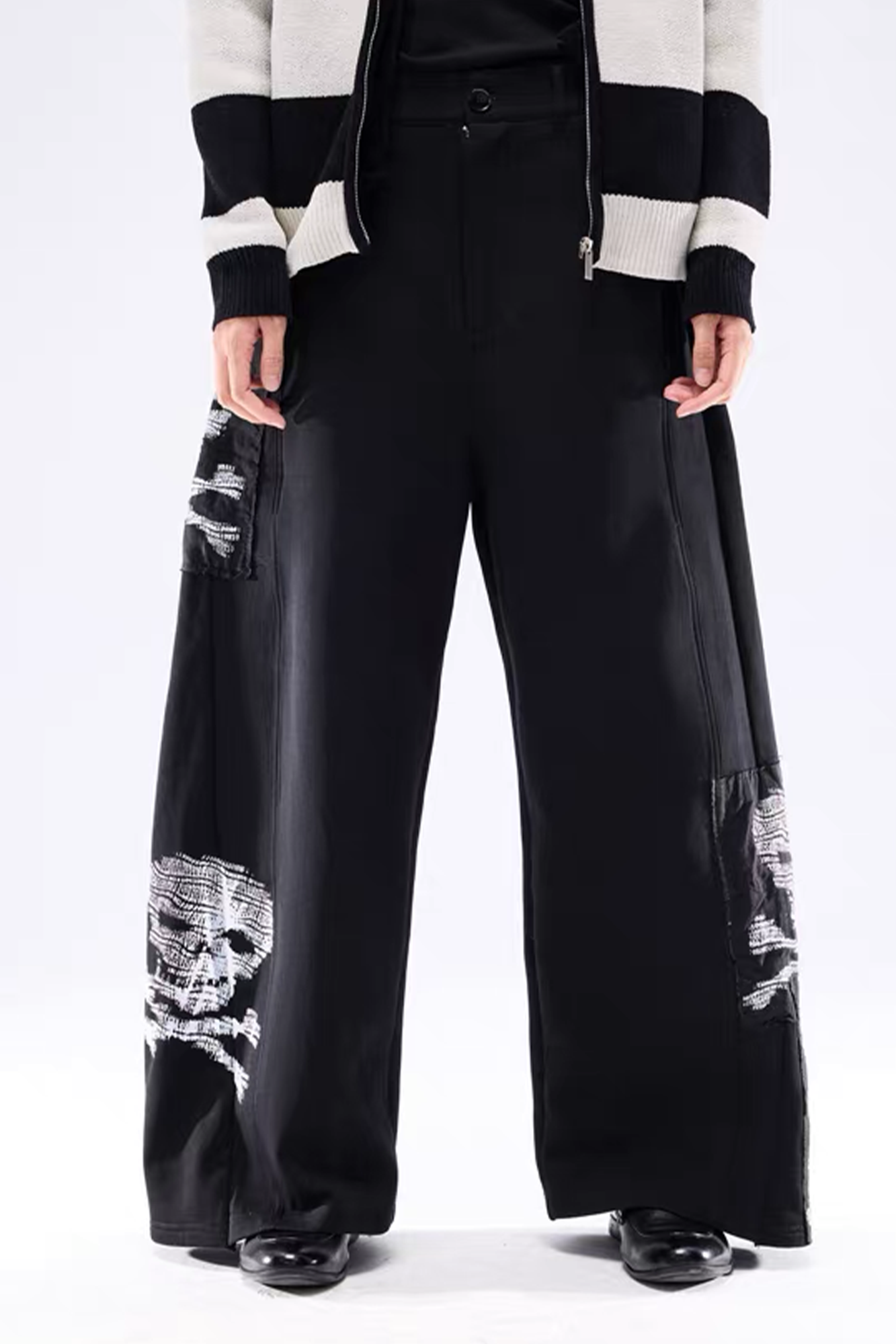 NOTHINGNESS WORLD Skull Graphic Wide-Leg Sweatpants, premium urban and streetwear designers apparel on PROJECTISR.com, NOTHINGNESS WORLD