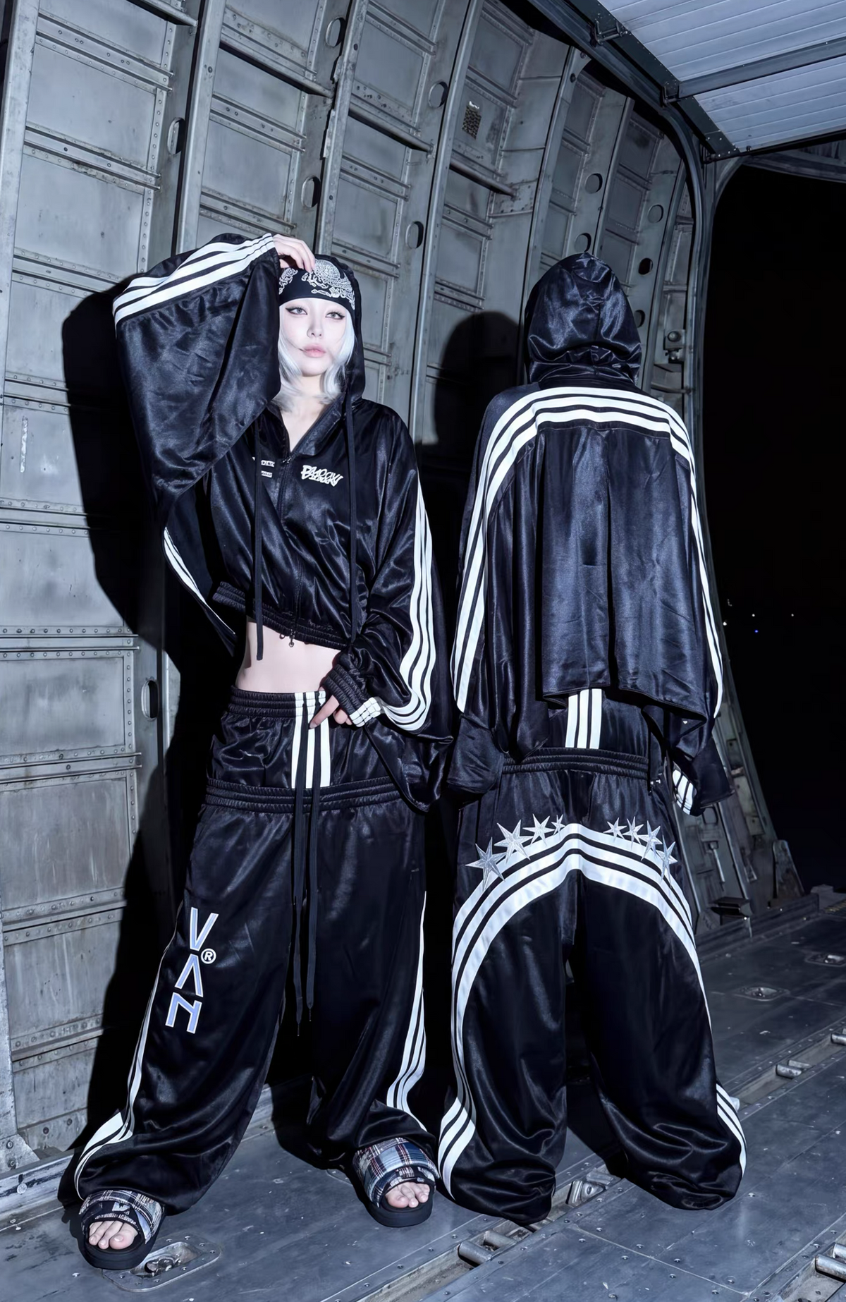 VANGUARDIA Double-Waistband Side-Stripe Sagging Sweatpants
