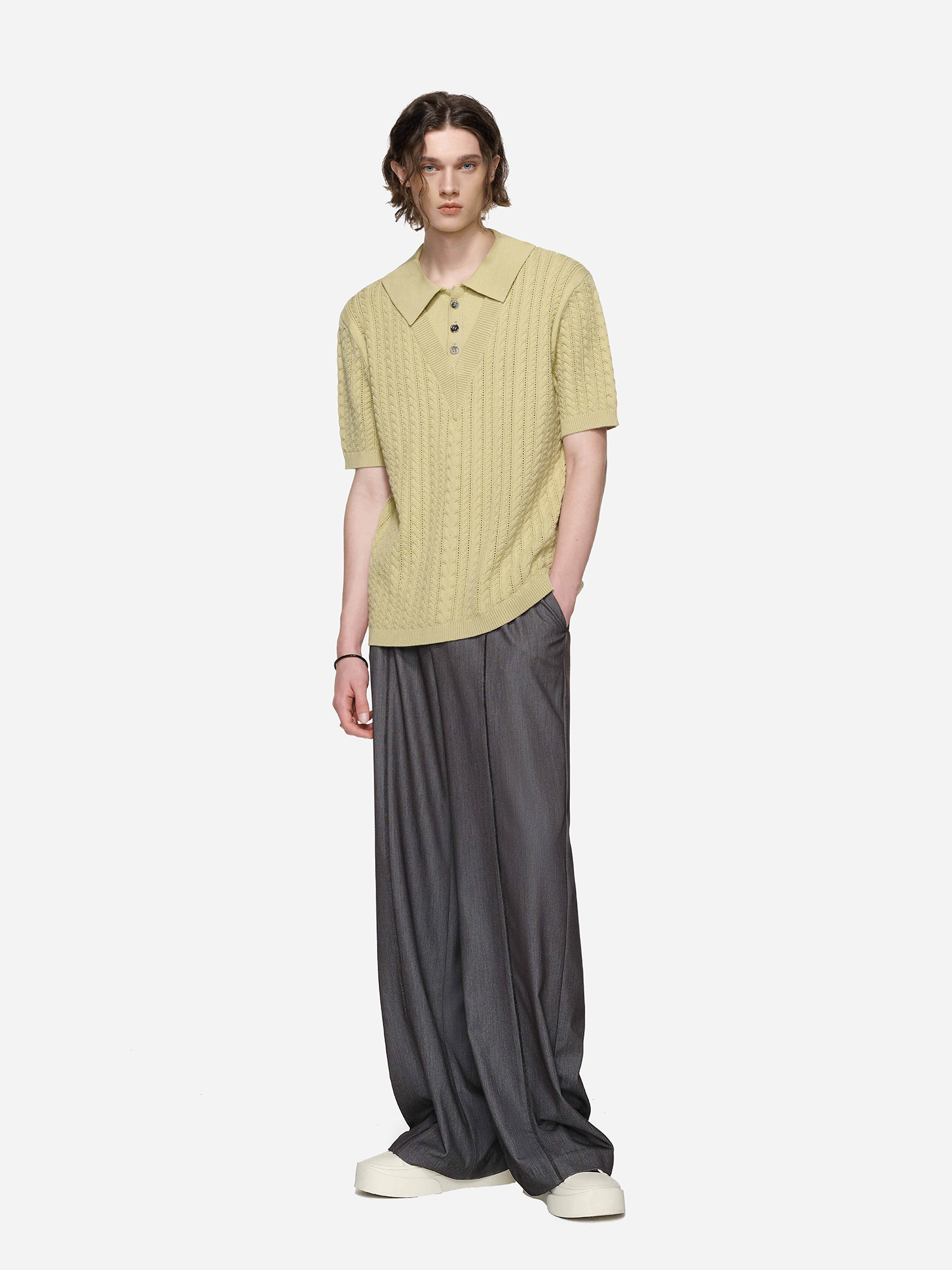 TIWILLTANG Layered Cable-Knit Openwork T Shirt