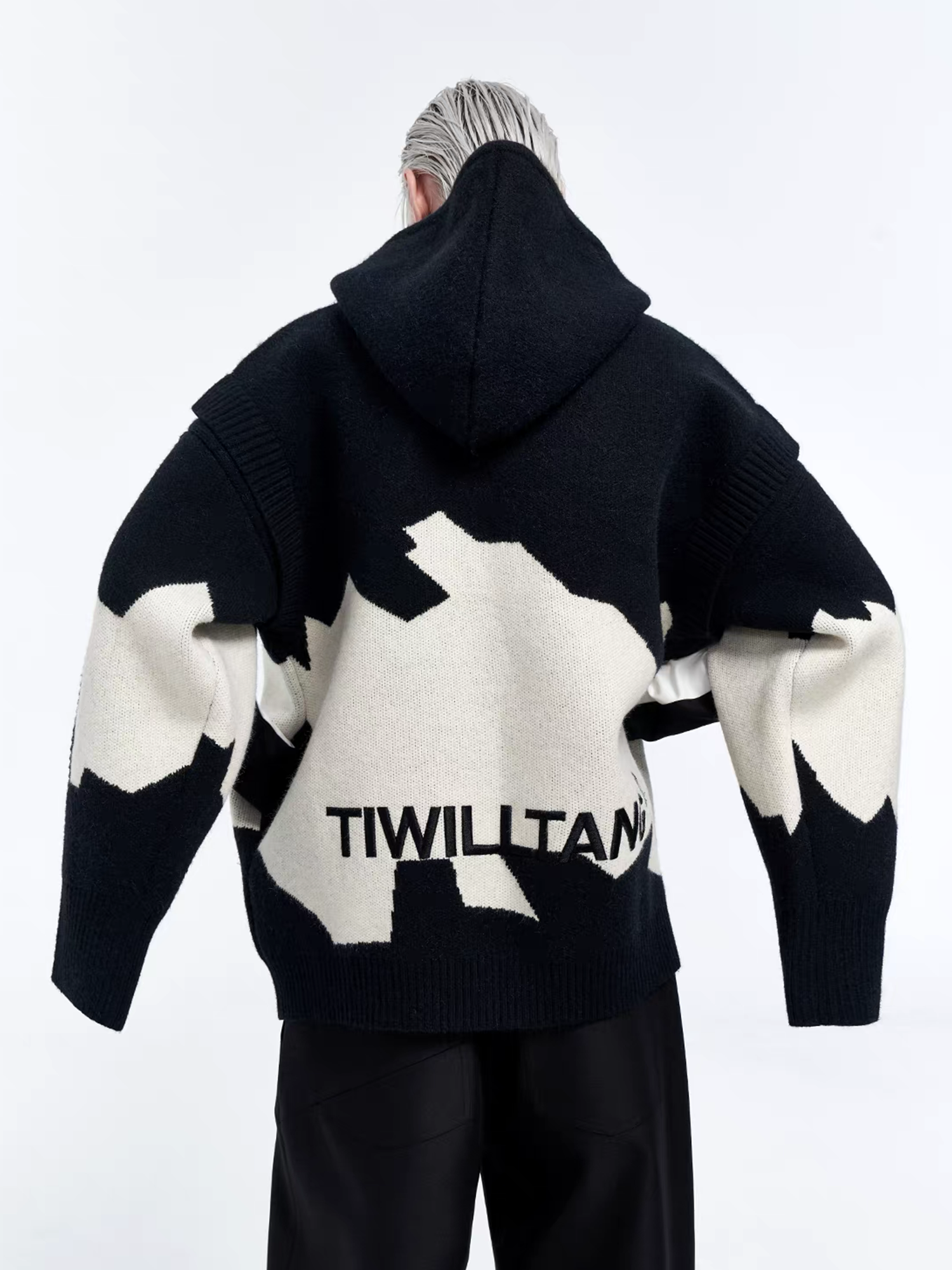 TIWILLTANG Contrast Layered Snap-Sleeves Knit Hoodie, premium urban and streetwear designers apparel on PROJECTISR.com, TIWILLTANG