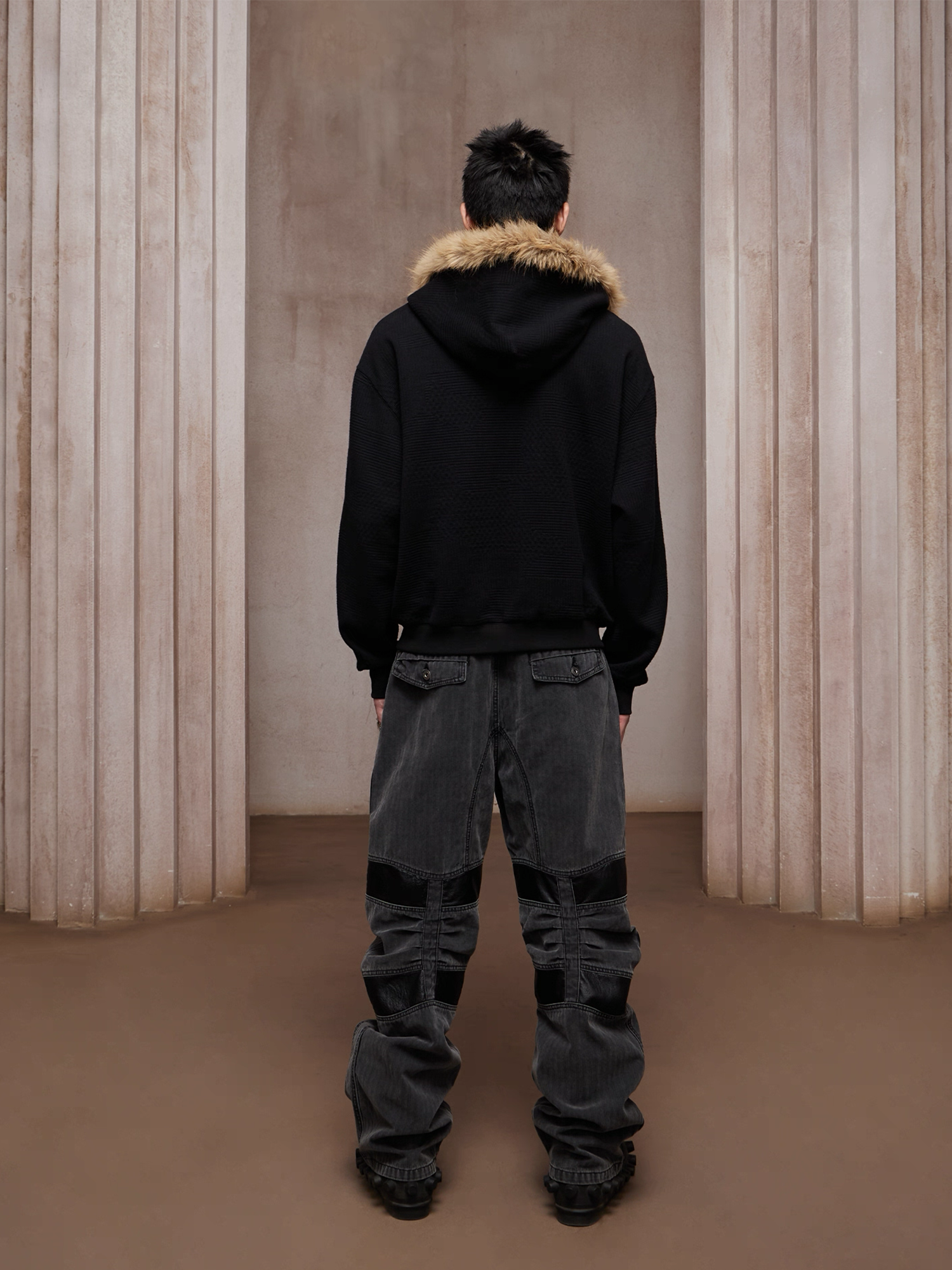 DND4DES Washed Paneled Strap-Tacked Jeans