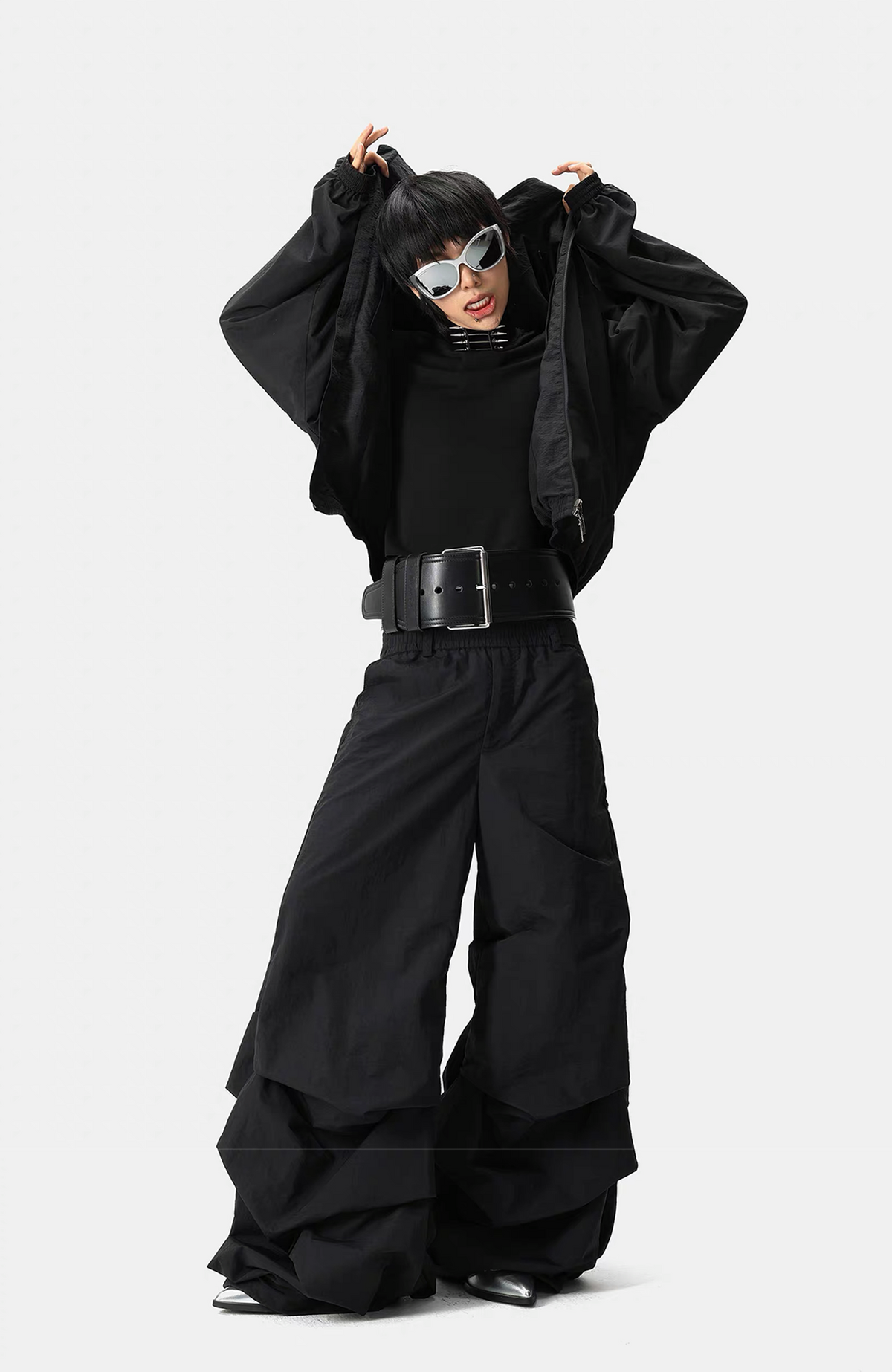 VANGUARDIA Crinkled Nylon Wide-Leg Flared Pants