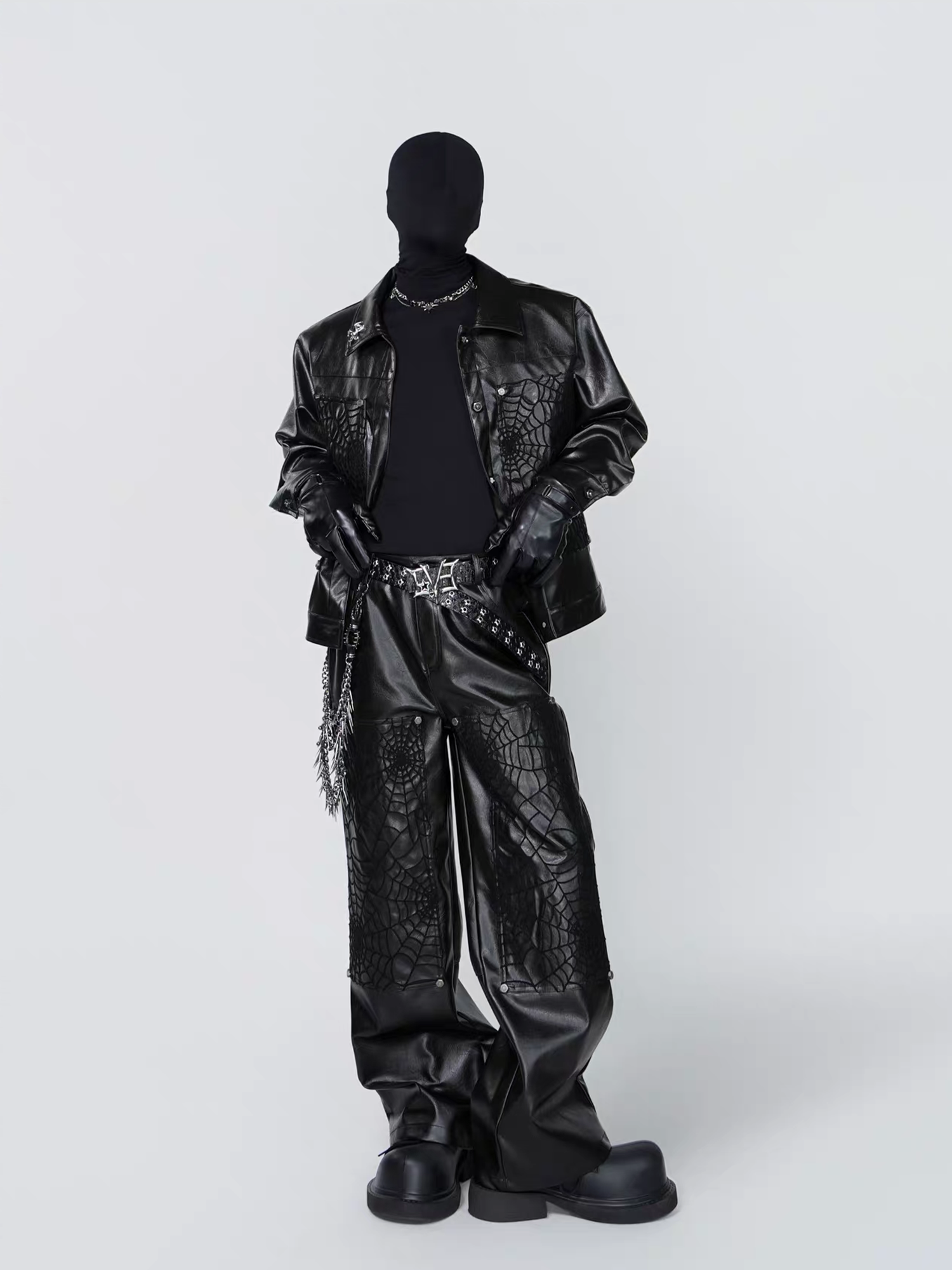 VE2 Spiderweb Paneled Metal Straight-Leg Pants