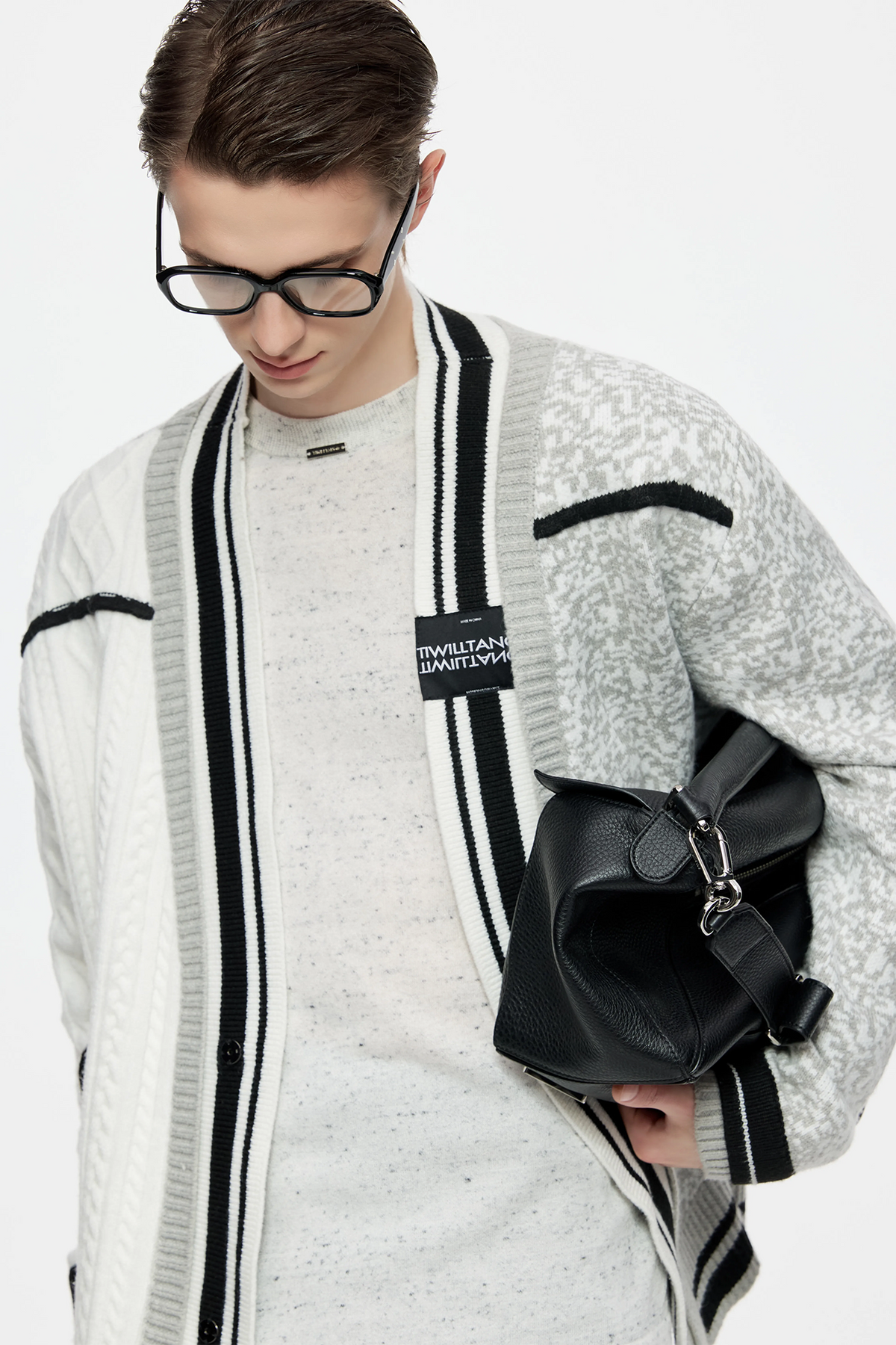 TIWILLTANG Asymmetrical Striped Ribbed Cardigan