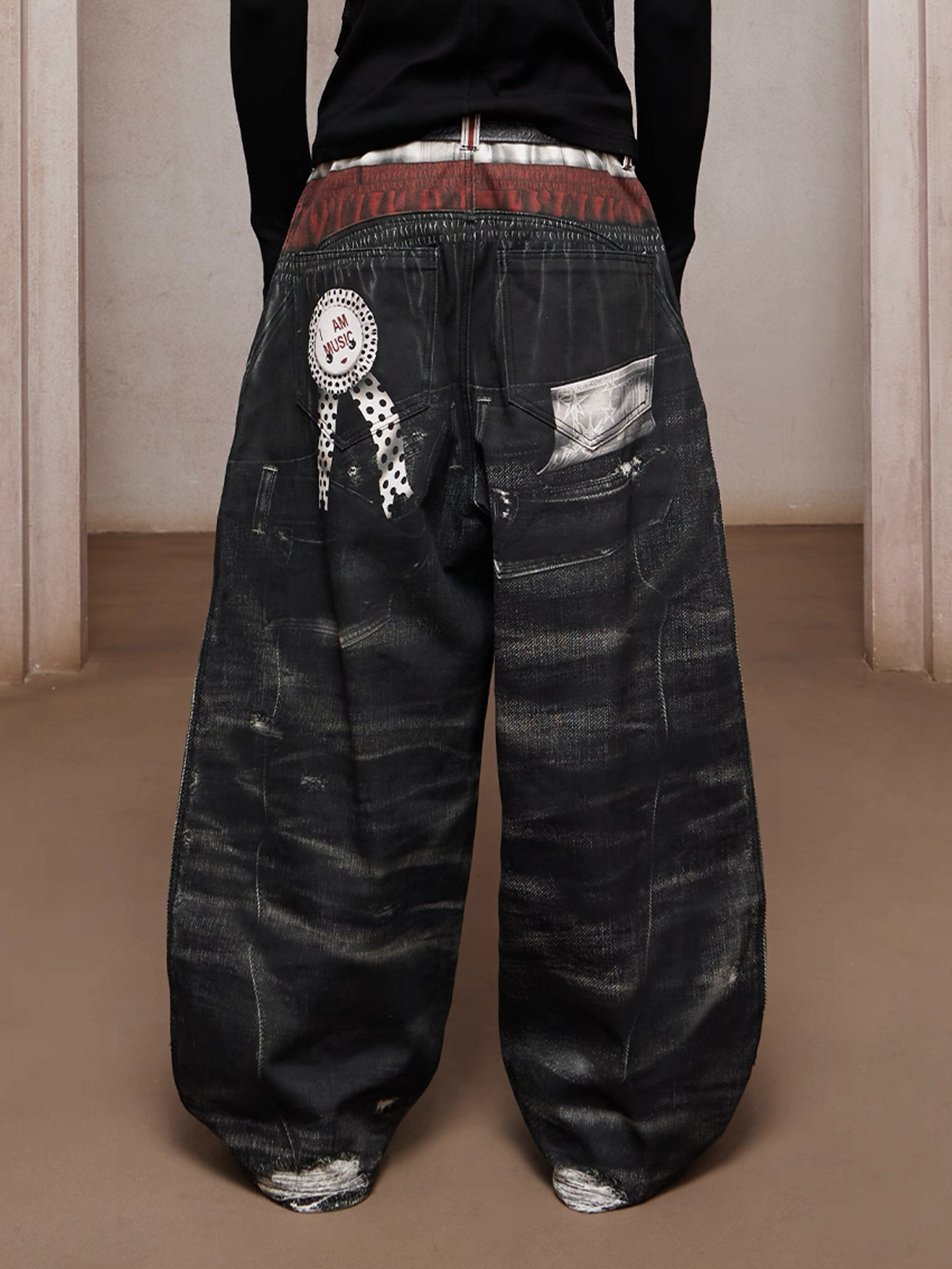 DND4DES Triple-Waist Graphic Wide-Leg Denim Pants DND4DES Triple-Waist Graphic Wide-Leg Denim Pants