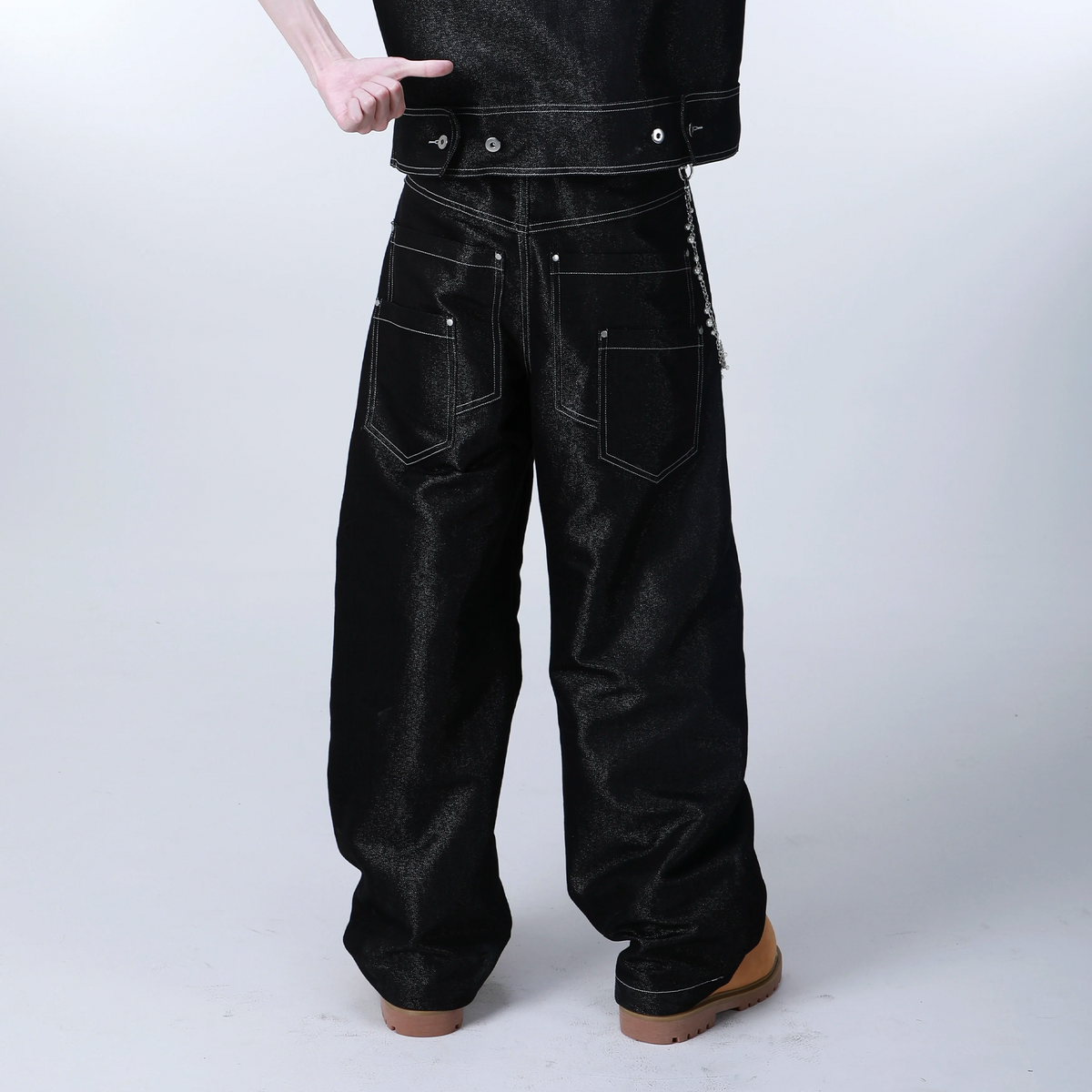 SEXXDEVIL Napoleon-Button Paneled Metallic Denim Jeans