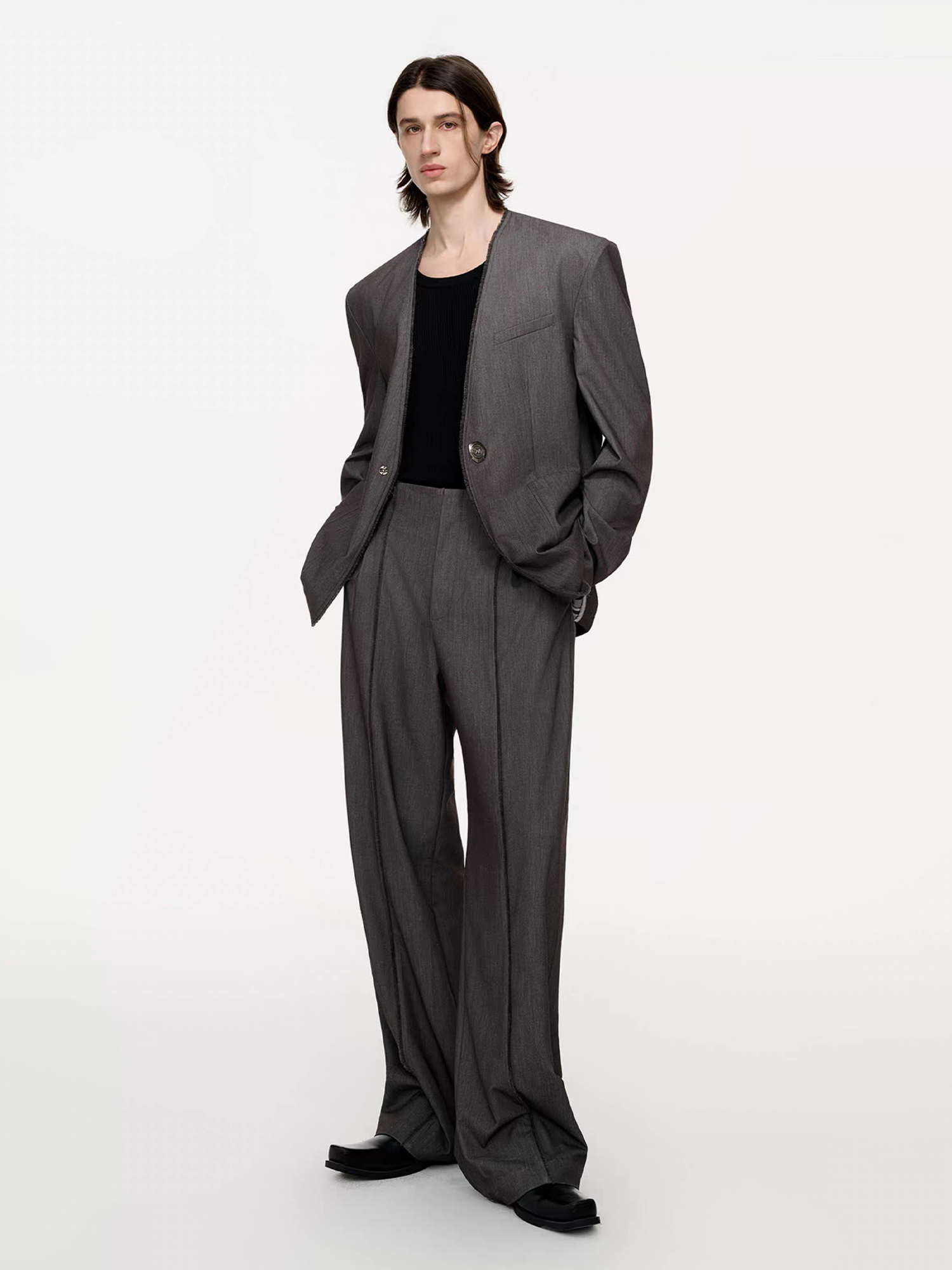 TIWILLTANG Classic Raw Edge Straight-Leg Trousers