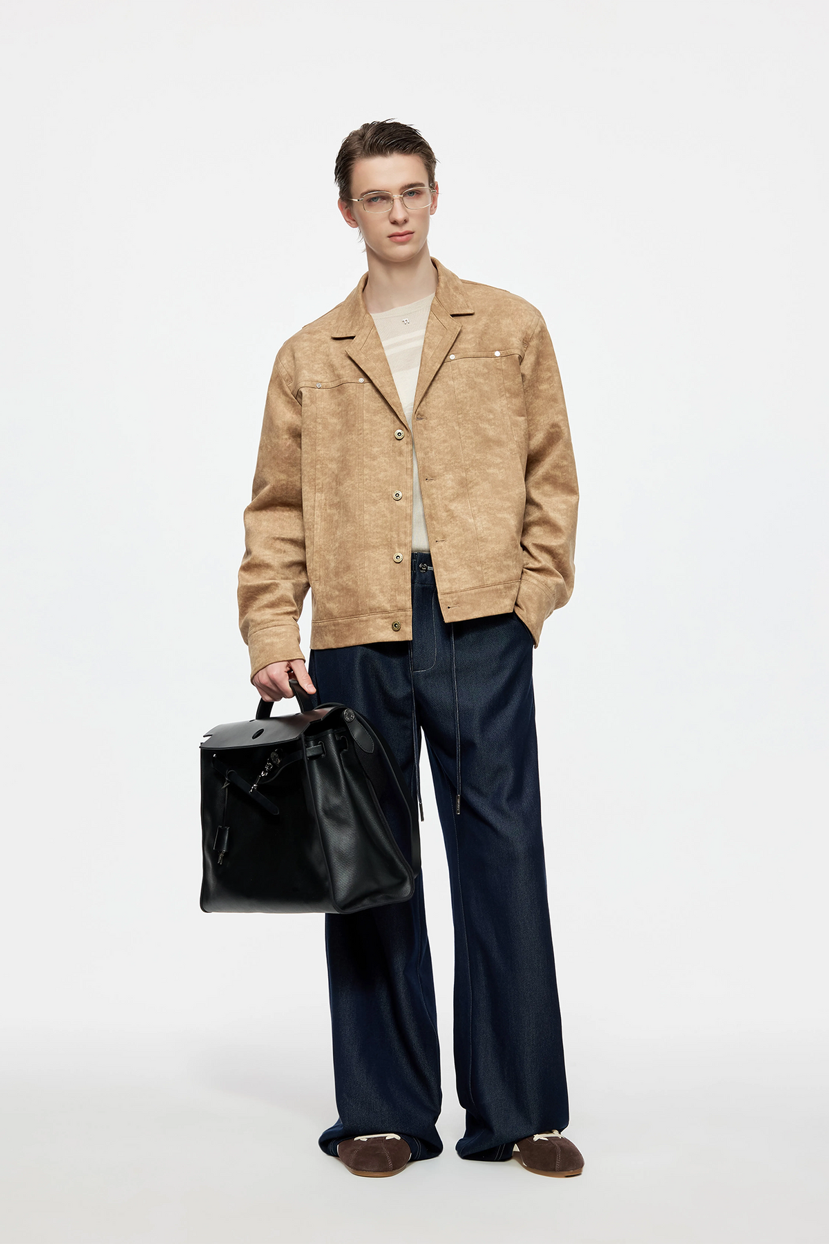 TIWILLTANG Washed Suede-Effect Oversized Jacket