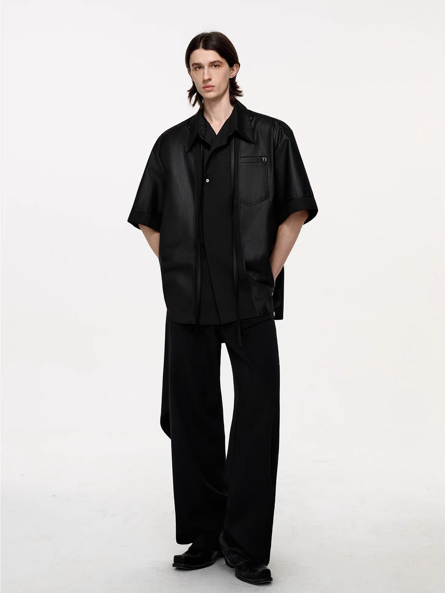 TIWILLTANG Draped Camp-Collar T Shirt, premium urban and streetwear designers apparel on PROJECTISR.com, TIWILLTANG