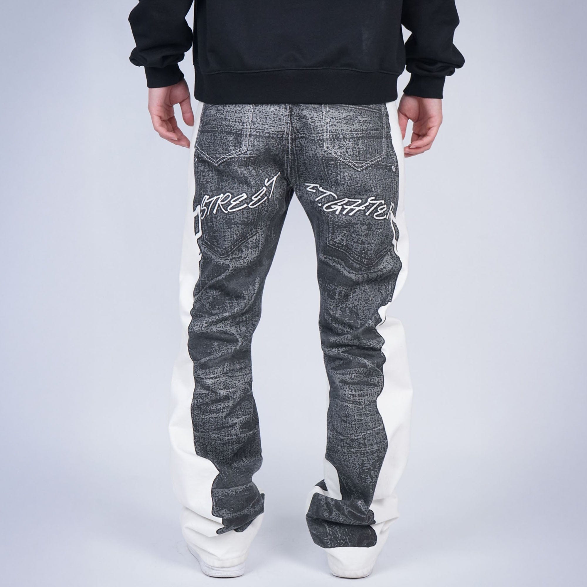 VINKID Faux-Layered Dove Graphic Contrast Panel Jeans, premium urban and streetwear designers apparel on PROJECTISR.com, VINKID