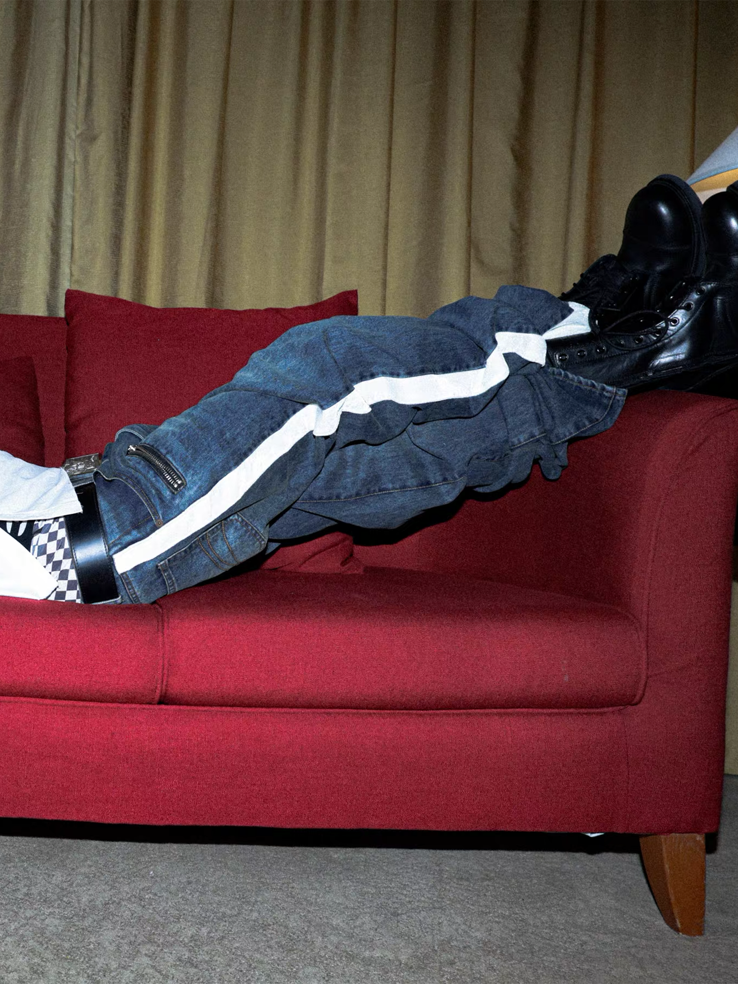 PCCVISION Contrast Side-Stripe Washed Jeans, premium urban and streetwear designers apparel on PROJECTISR.com, PCCVISION