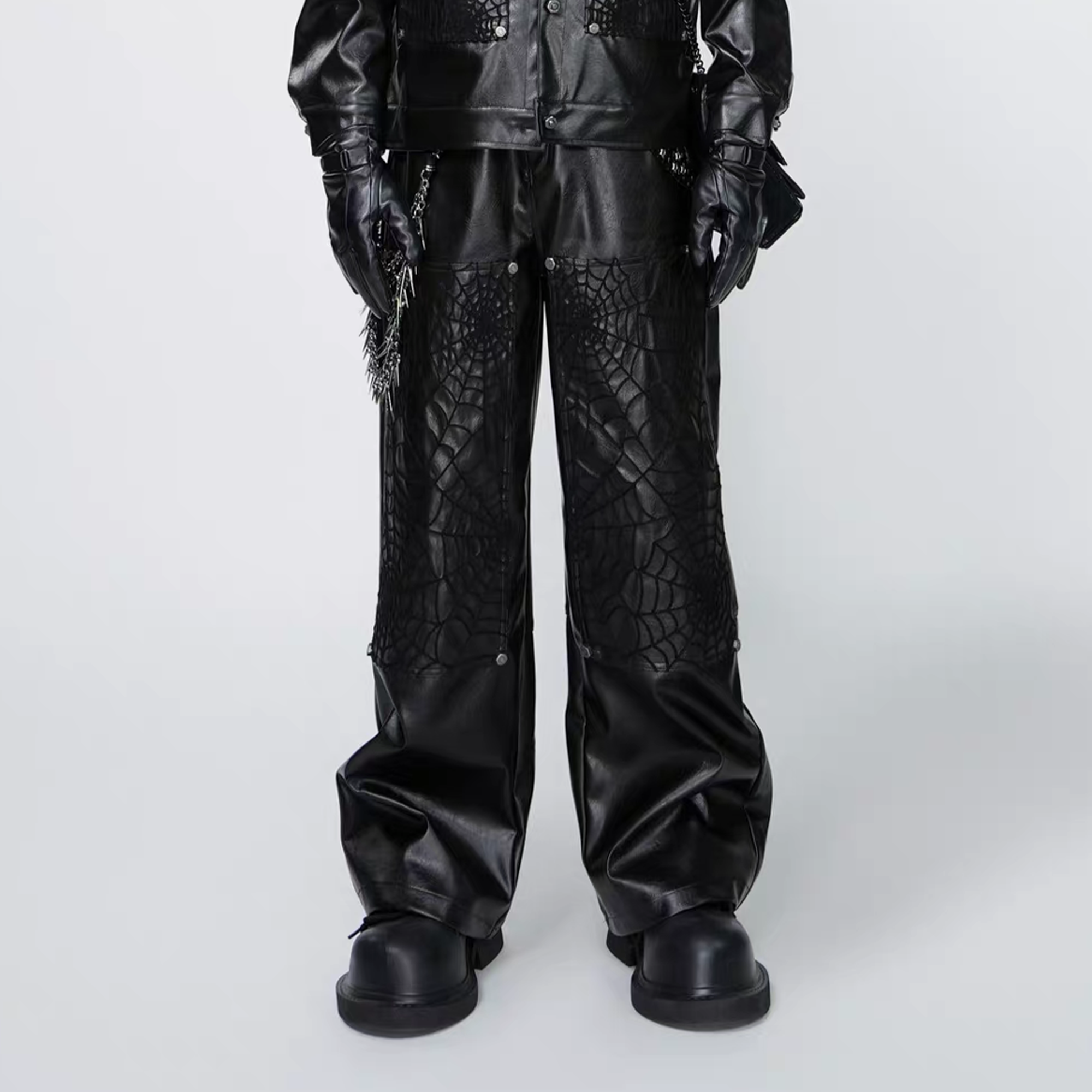 VE2 Spiderweb Paneled Metal Straight-Leg Pants