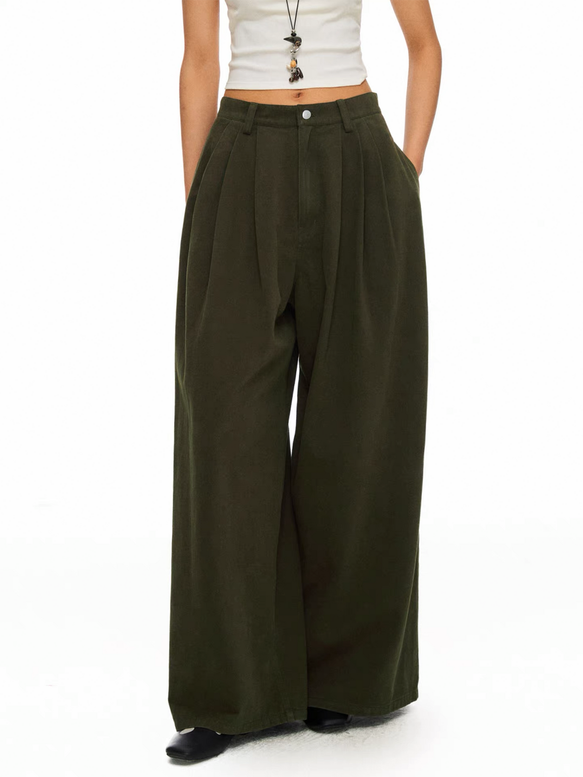 TGNS Retro Classic Pleated Wide-Leg Trousers