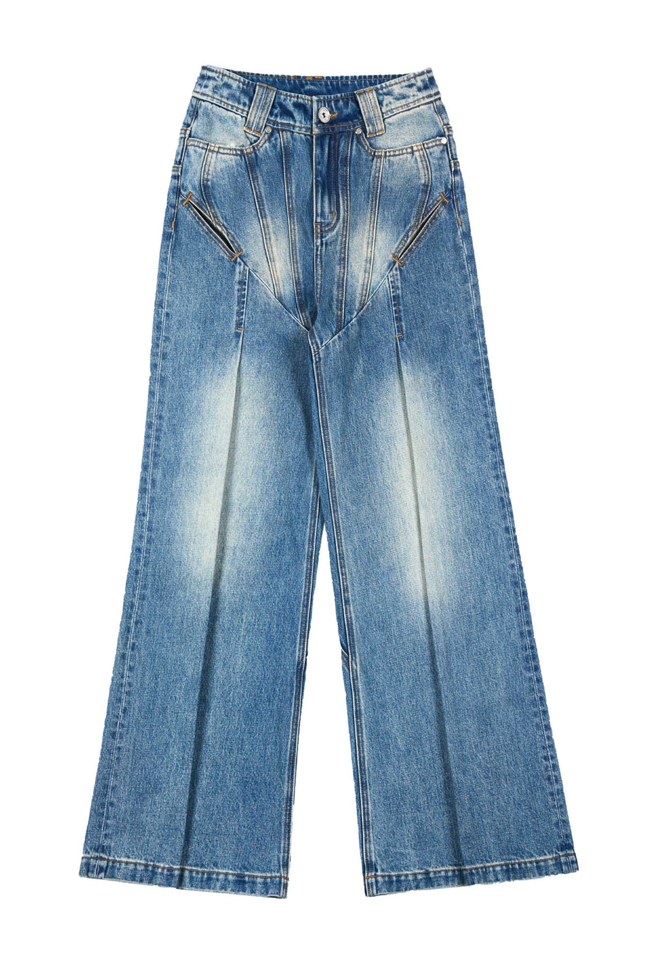 FACEONLAB Distressed Spliced Hollow-Out Wide-Leg Jeans