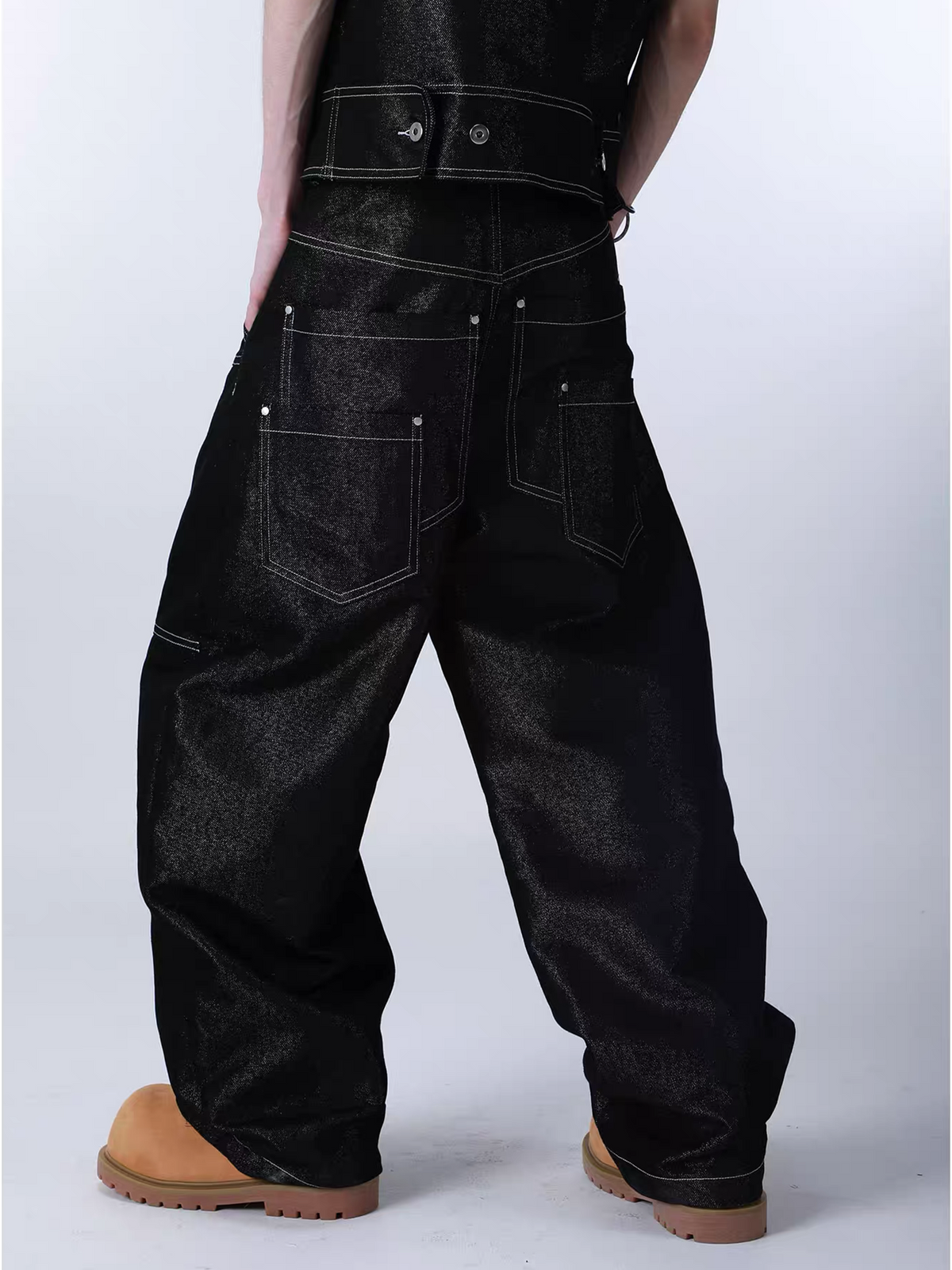 SEXXDEVIL Napoleon-Button Paneled Metallic Denim Jeans