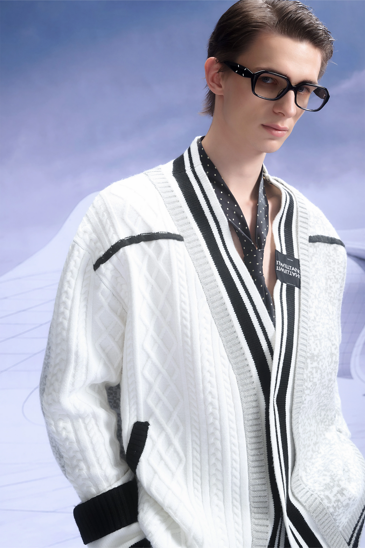 TIWILLTANG Asymmetrical Striped Ribbed Cardigan