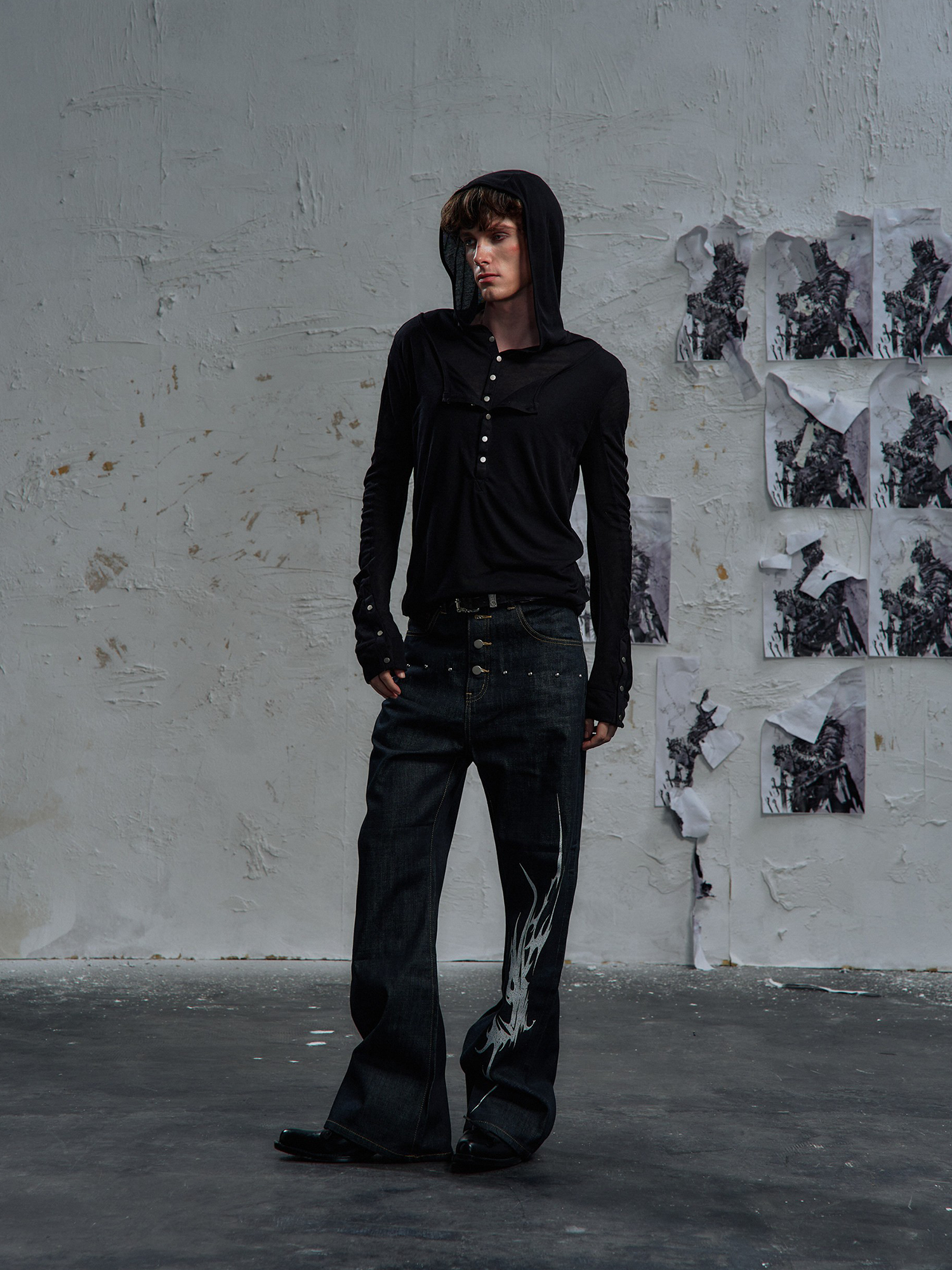 PAIKI Cross Layered Slim Hooded Long Sleeve Tee