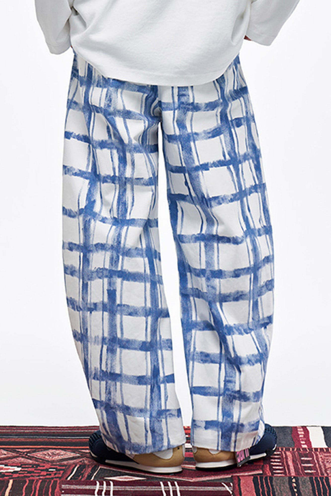 OVERLAPS Brush-Paint Grid Wide-Leg Pants, premium urban and streetwear designers apparel on PROJECTISR.com, OVERLAPS