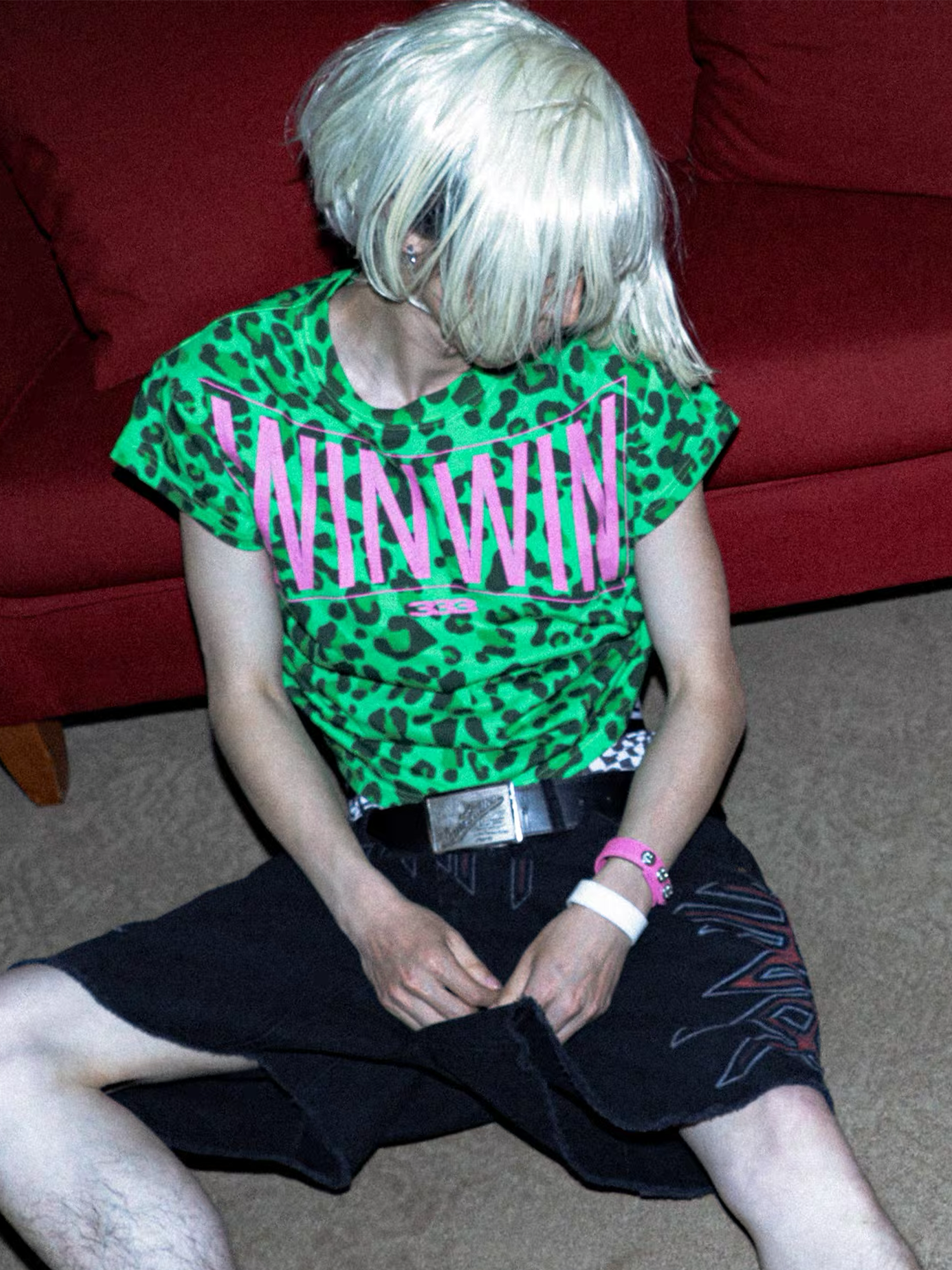 PCCVISION Contrast Leopard Crackled Foil Graphic T-Shirt, premium urban and streetwear designers apparel on PROJECTISR.com, PCCVISION