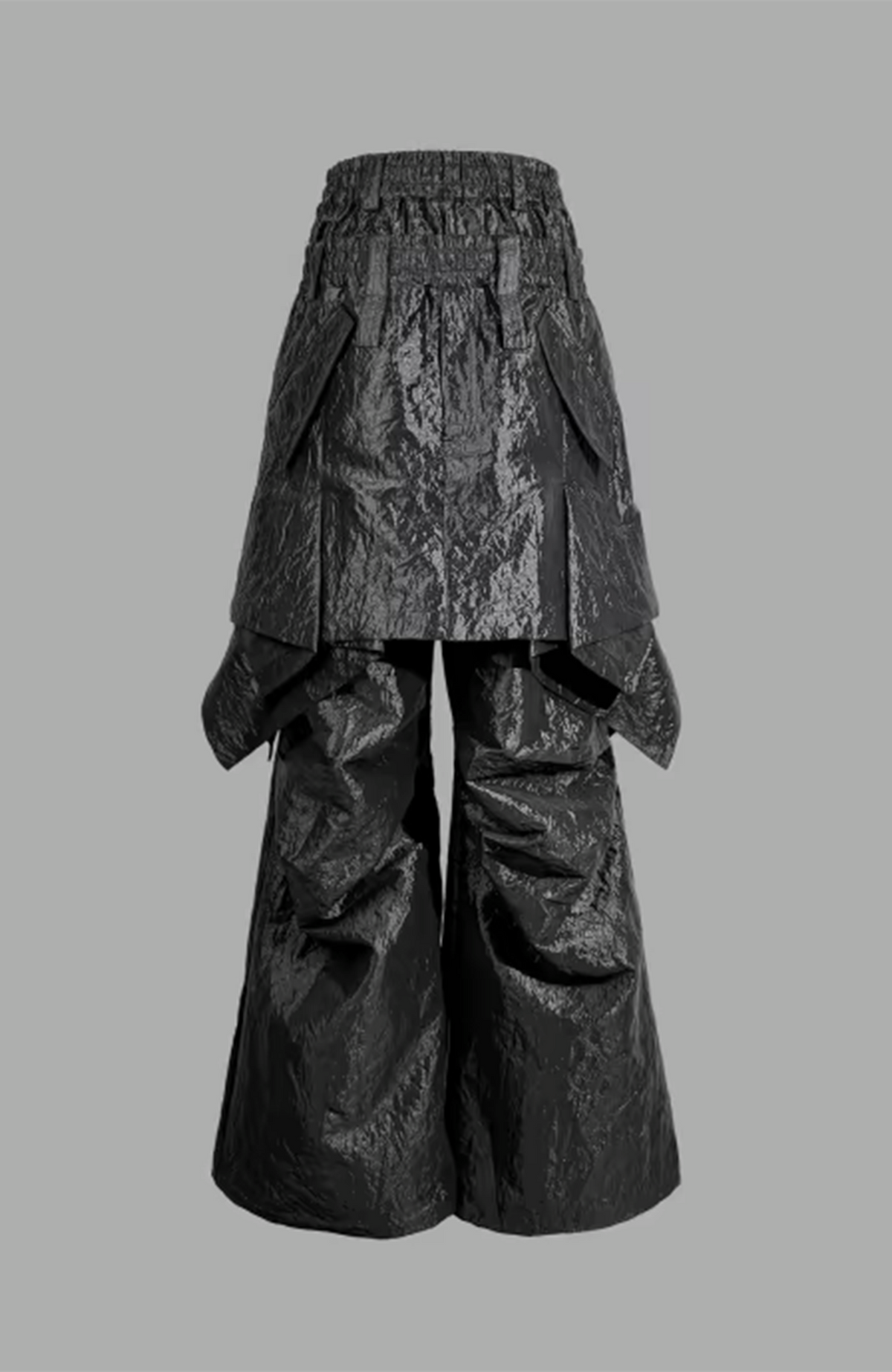 VANGUARDIA Liquid Metal Layered-Waist Skirt Pants