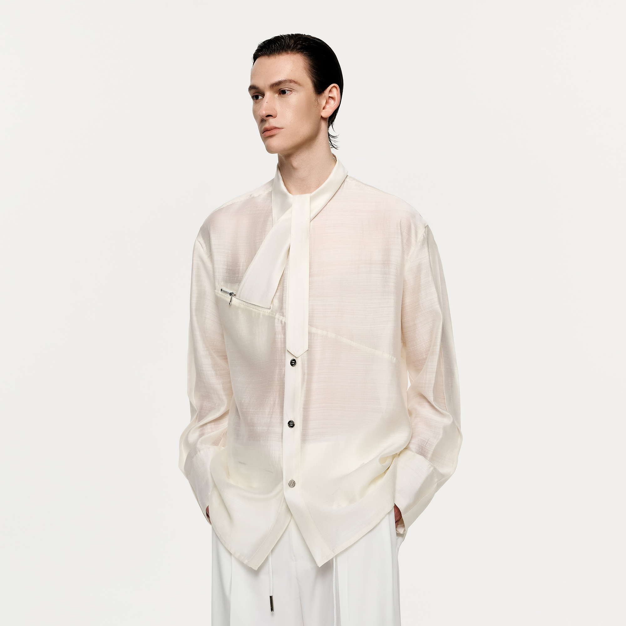 TIWILLTANG Structured Zip-Tie Tencel Shirt