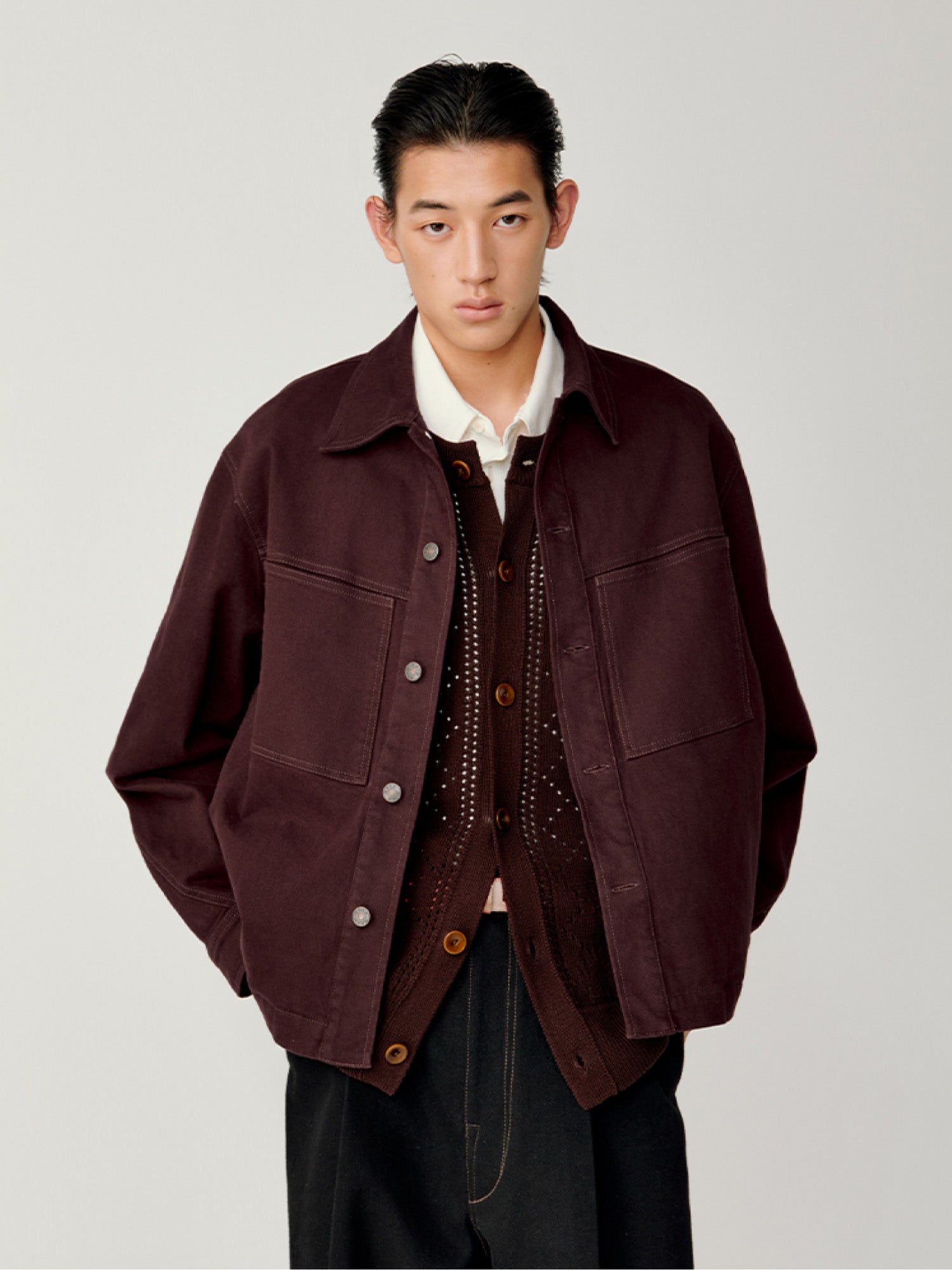 OPICLOTH Washed Patch-Pockets Curved-Cuffs Jacket