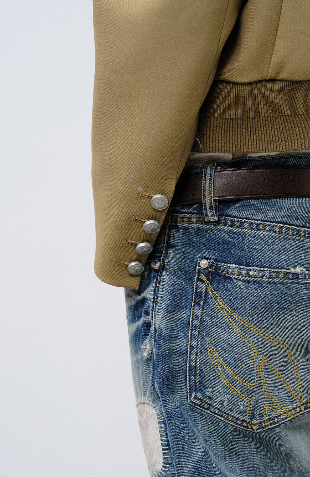 FACEONLAB Arm-Patched Bomber Jacket Khaki, premium urban and streetwear designers apparel on PROJECTISR.com, FACEONLAB