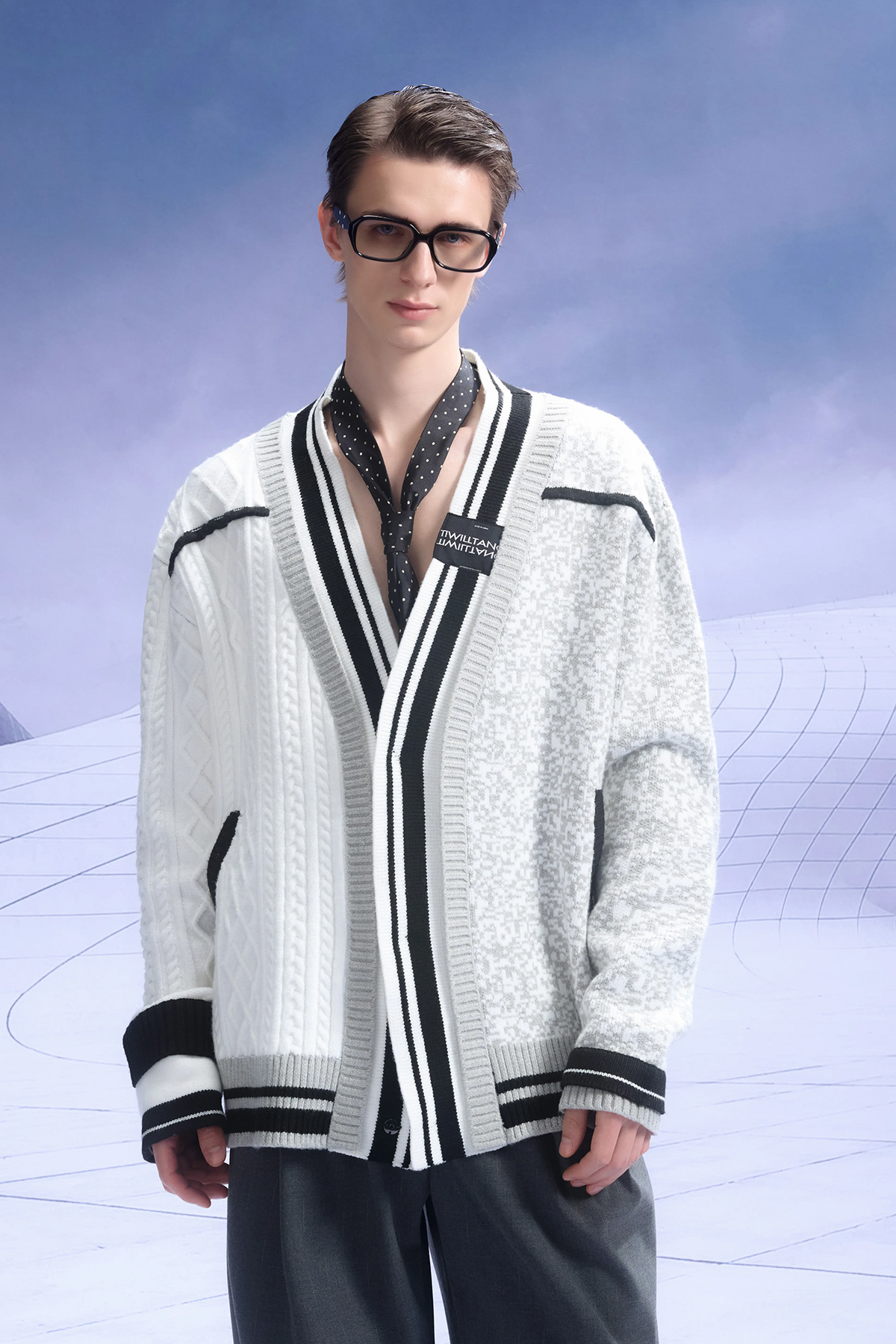 TIWILLTANG Asymmetrical Striped Ribbed Cardigan