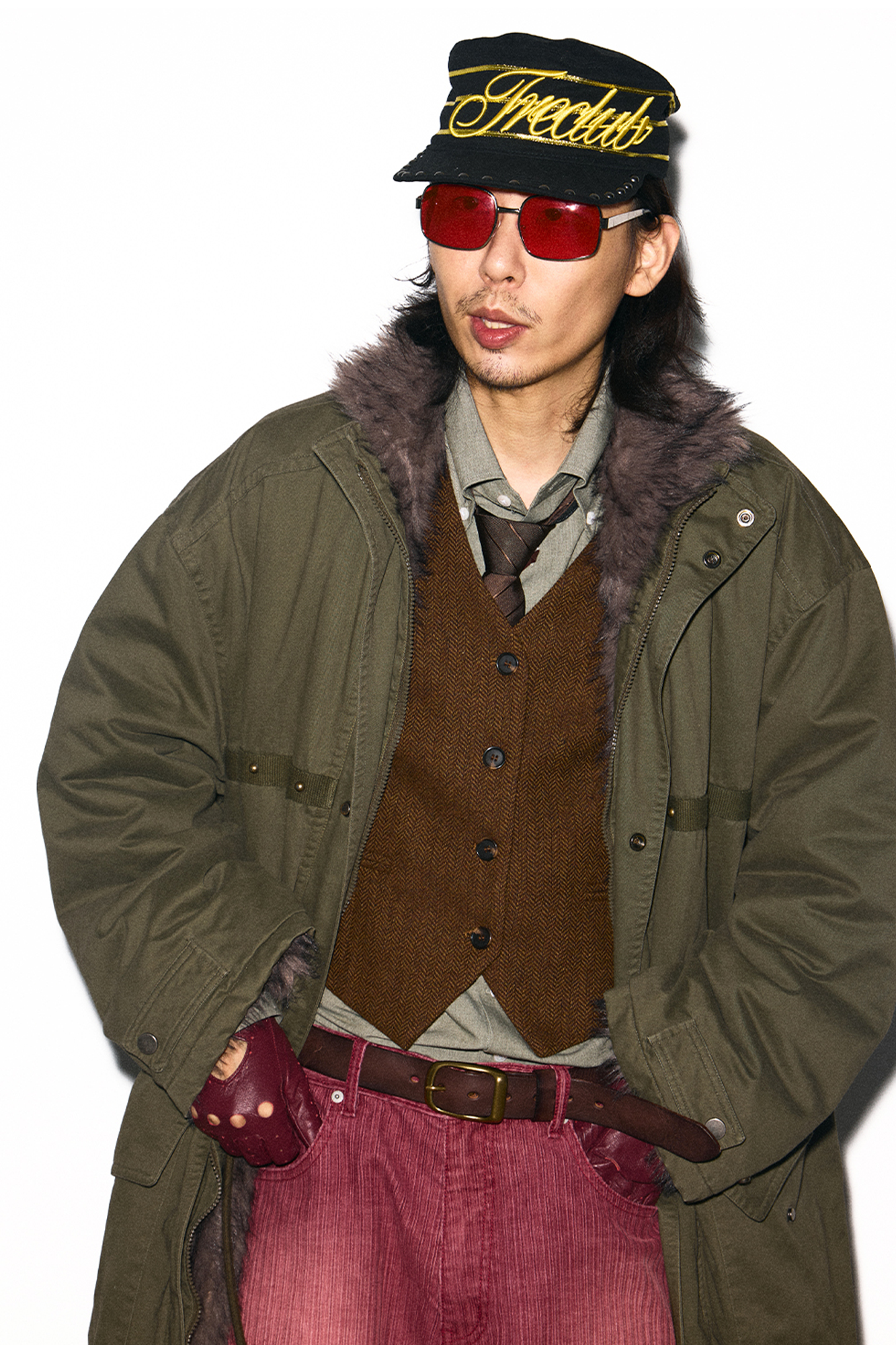 TRECLUB Retro Faux Fur Lining Oversized Parka