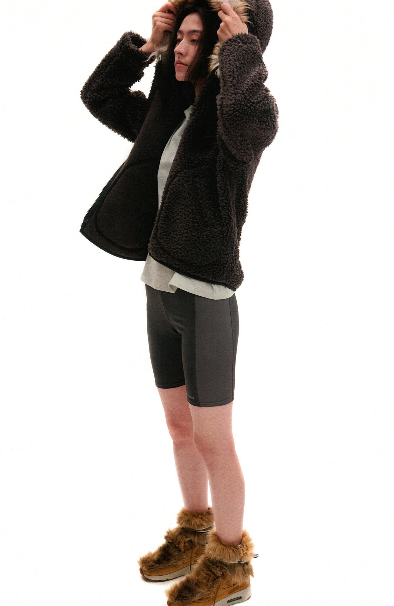 URBAN+FOREST Faux Fur Trim Sherpa Wool-Blend Hooded Jacket