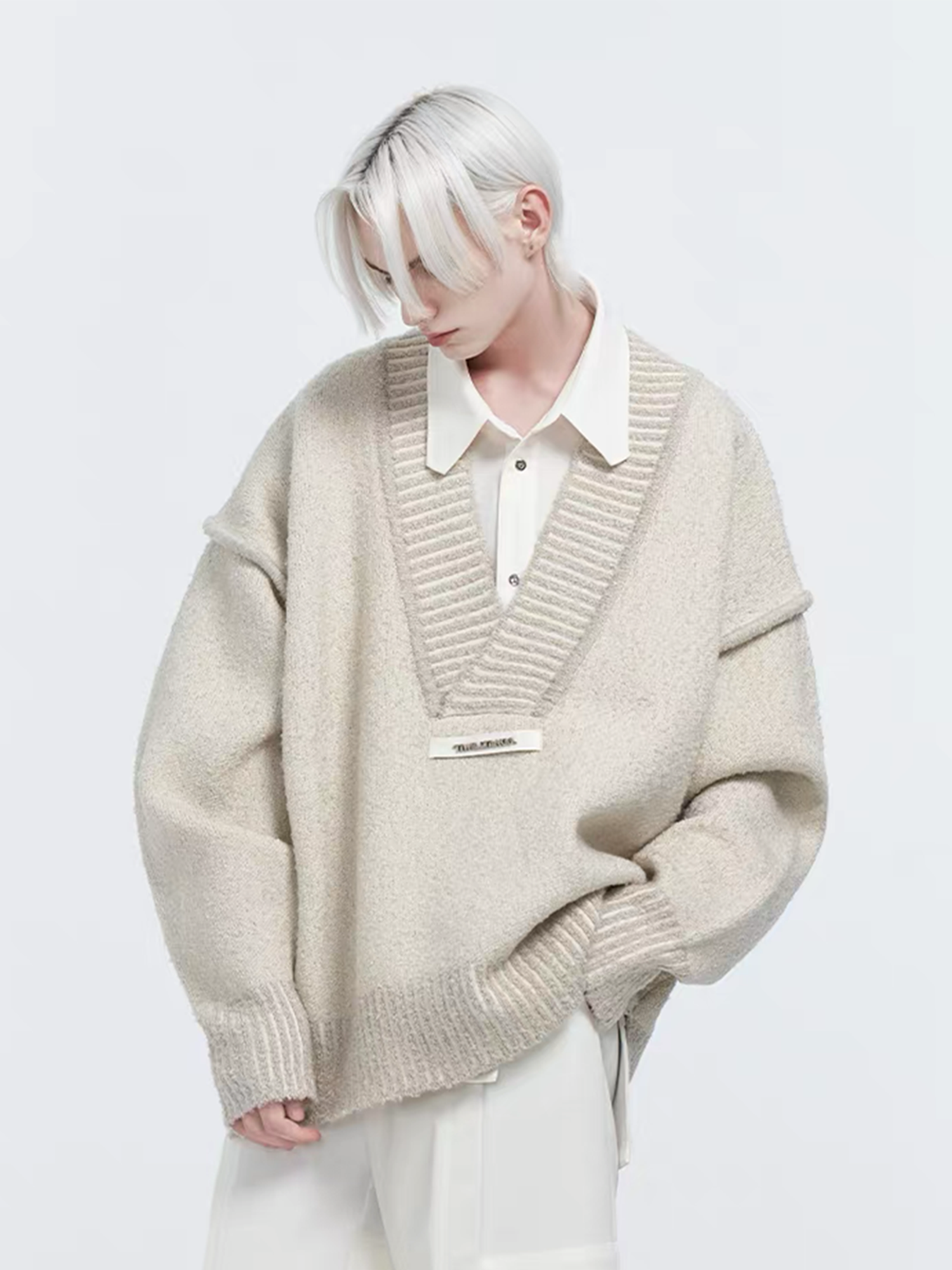 TIWILLTANG Retro Oversized V-Neck Sweater, premium urban and streetwear designers apparel on PROJECTISR.com, TIWILLTANG