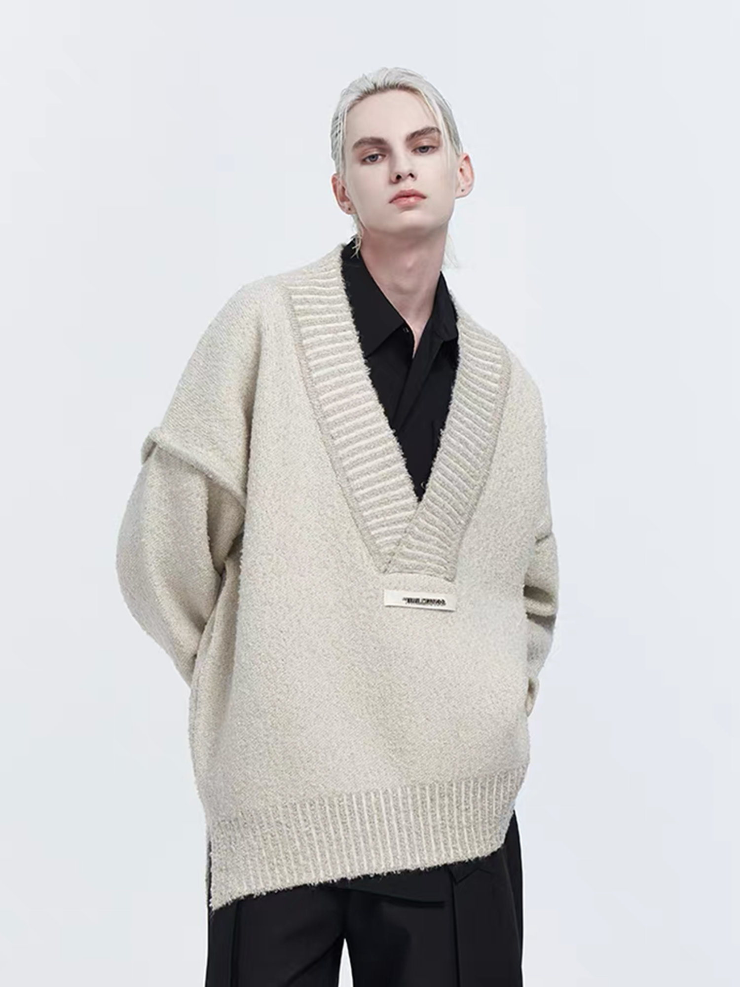 TIWILLTANG Retro Oversized V-Neck Sweater, premium urban and streetwear designers apparel on PROJECTISR.com, TIWILLTANG