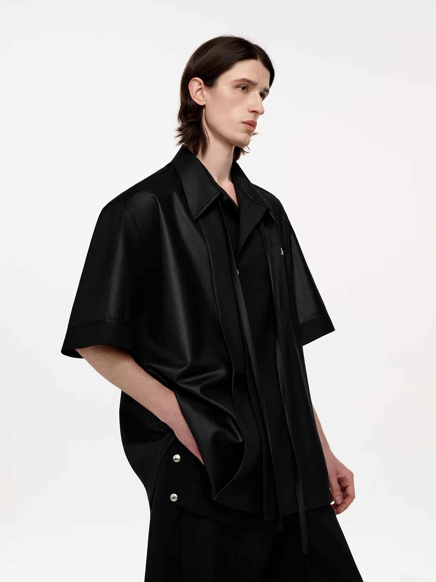 TIWILLTANG Draped Camp-Collar T Shirt, premium urban and streetwear designers apparel on PROJECTISR.com, TIWILLTANG