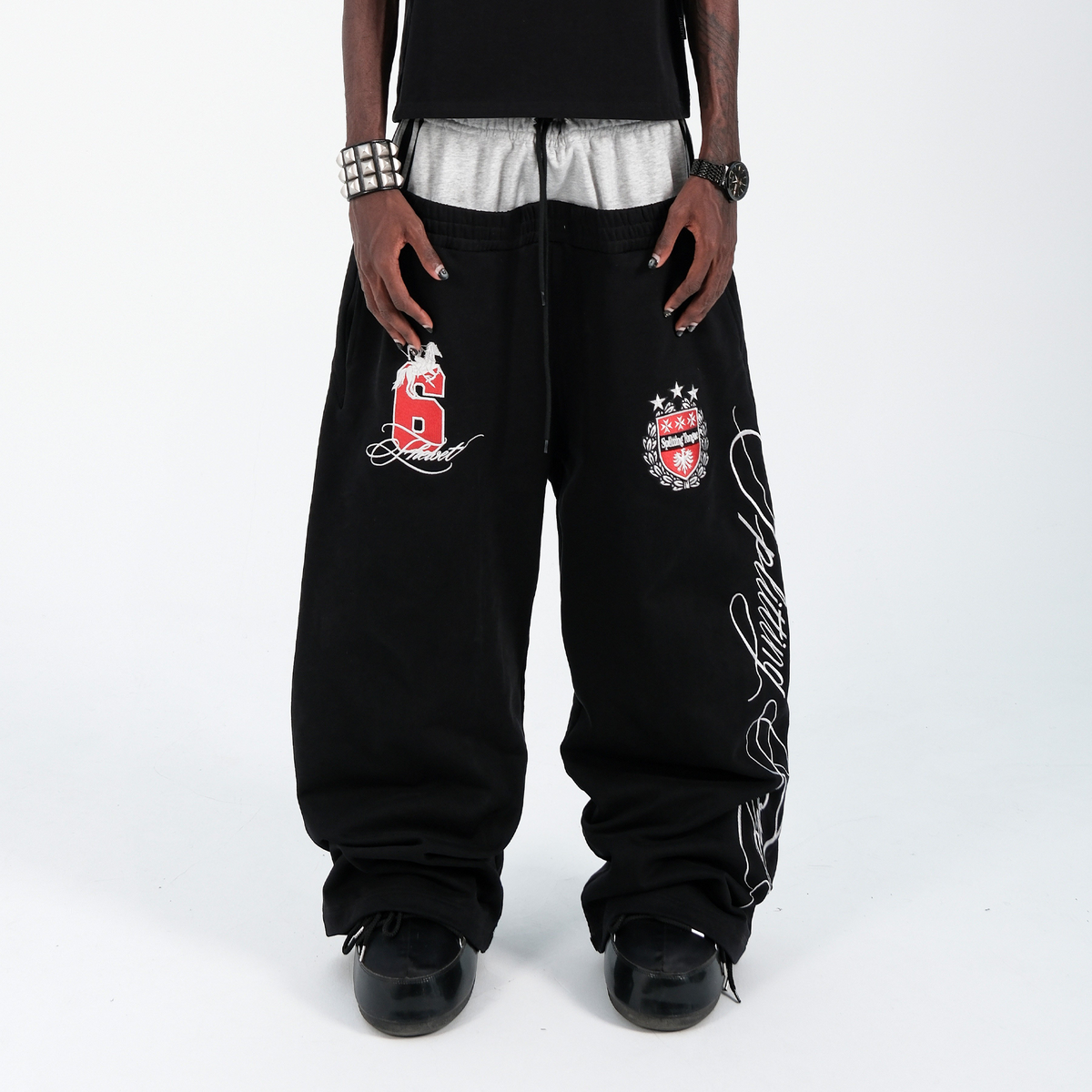 THEWET Double-Waist Crest Baggy Sweatpants