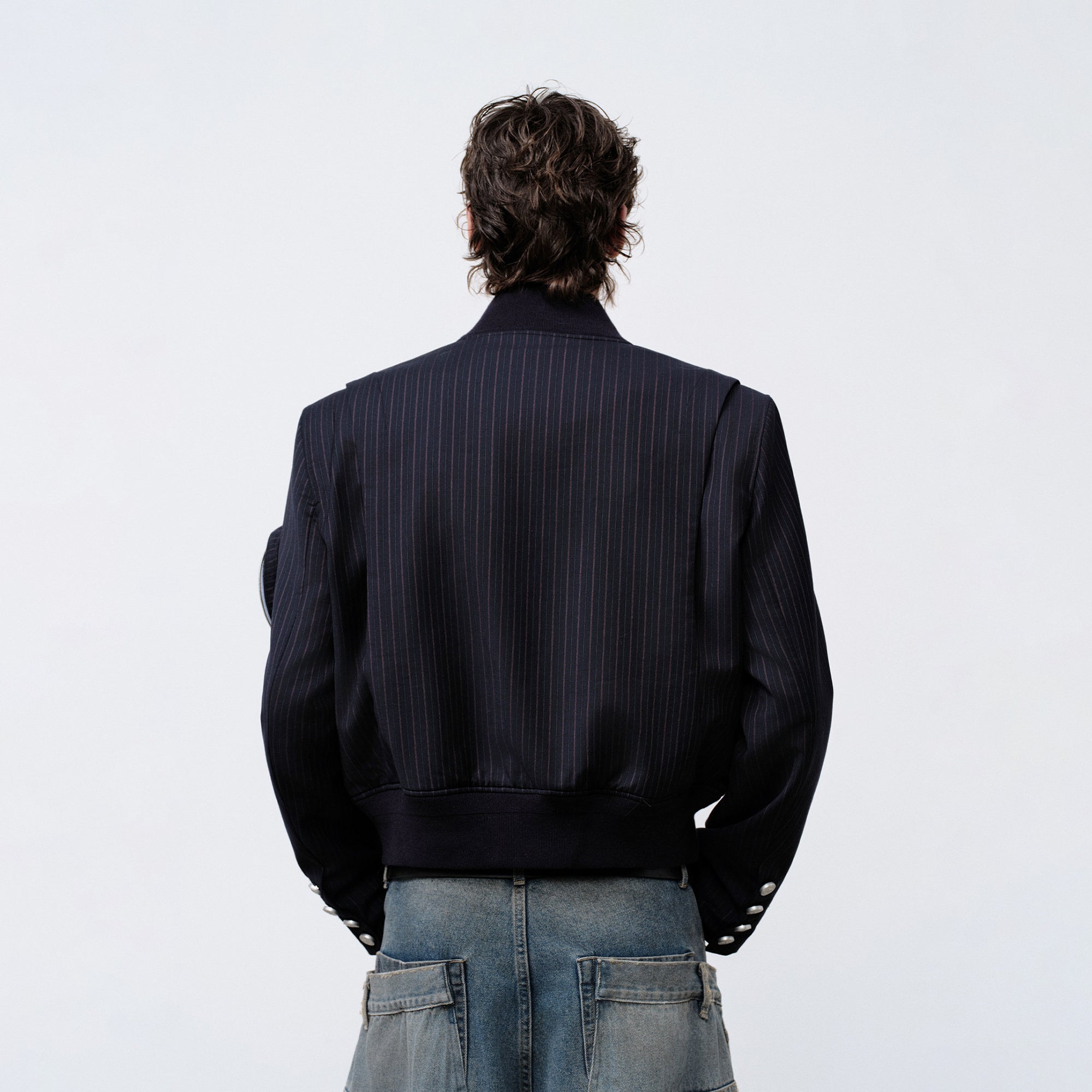 FACEONLAB Arm-Patched Bomber Jacket Navy, premium urban and streetwear designers apparel on PROJECTISR.com, FACEONLAB