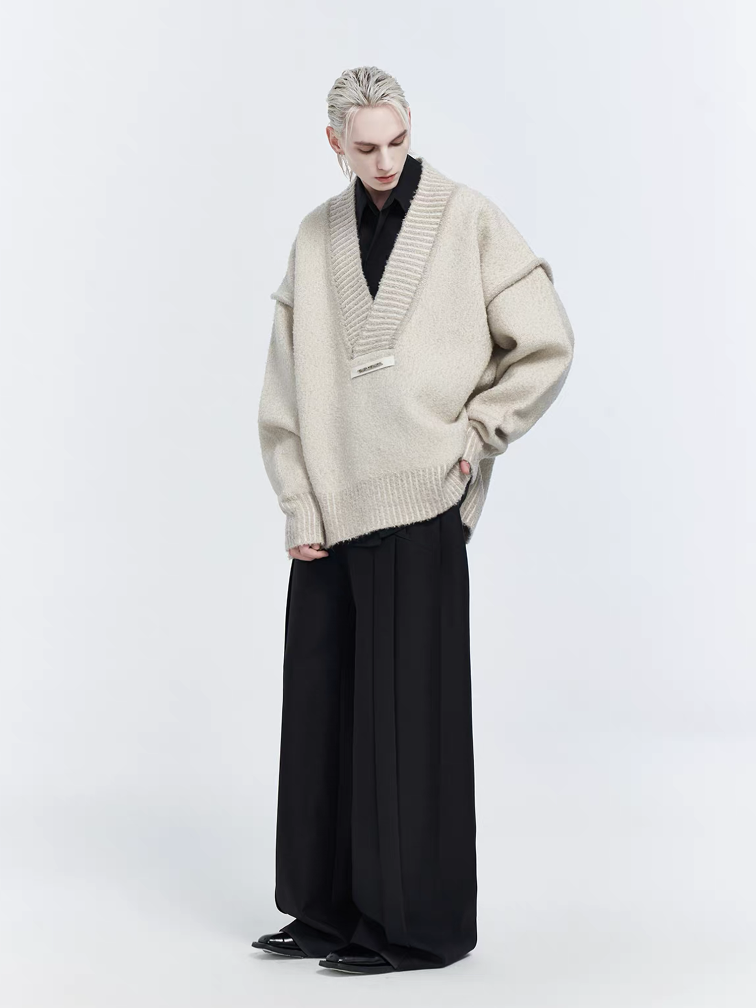 TIWILLTANG Retro Oversized V-Neck Sweater, premium urban and streetwear designers apparel on PROJECTISR.com, TIWILLTANG