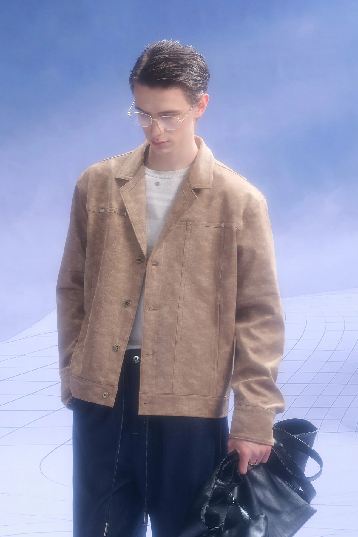 TIWILLTANG Washed Suede-Effect Oversized Jacket