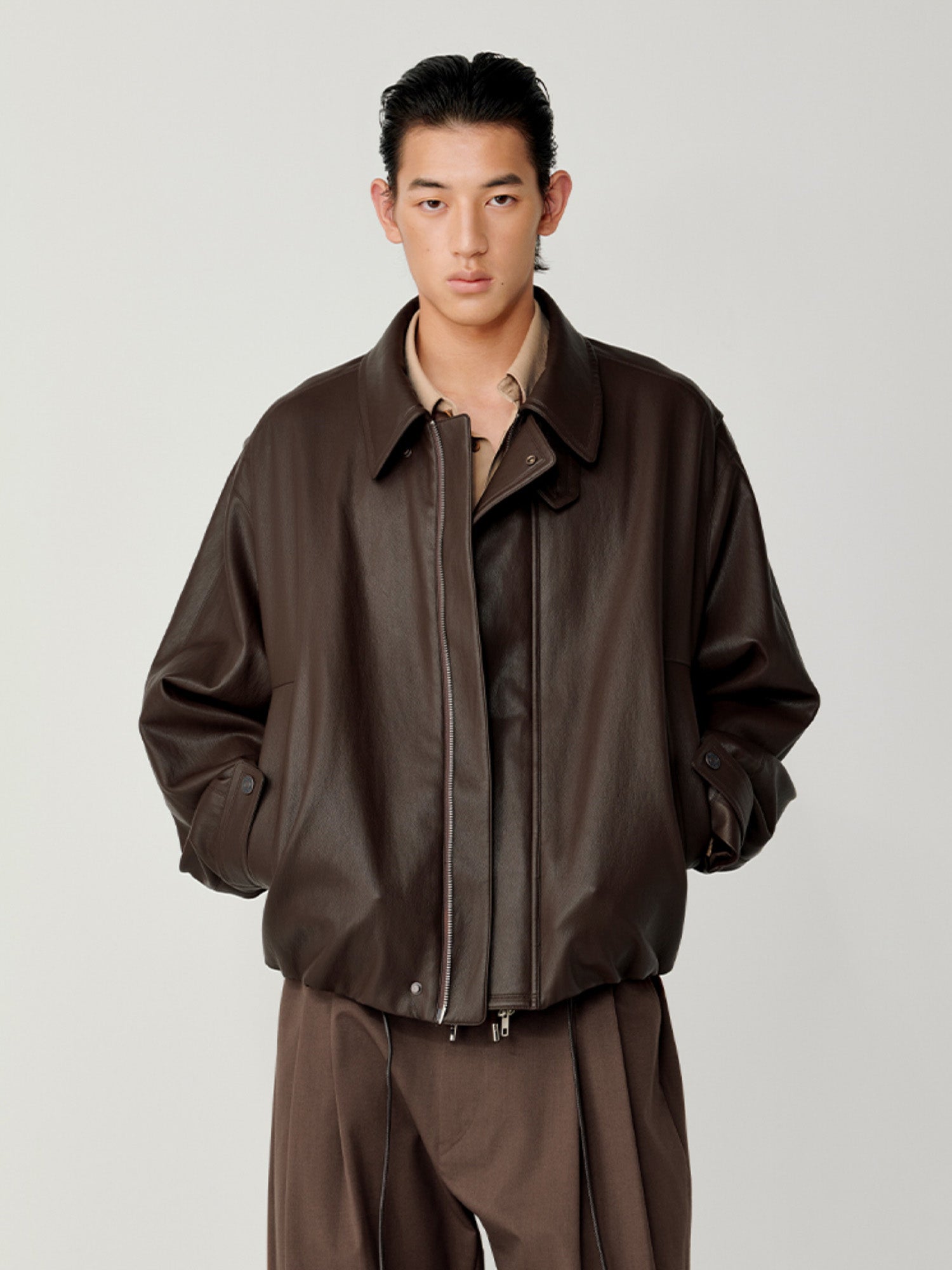 OPICLOTH Soft-Tanned Drawstring Faux Leather Jacket