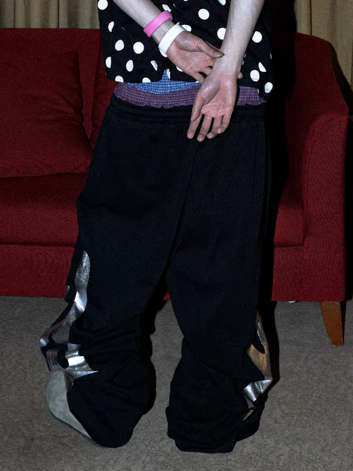 PCCVISION Layered Waist Foil Graphic Baggy Sweatpants, premium urban and streetwear designers apparel on PROJECTISR.com, PCCVISION