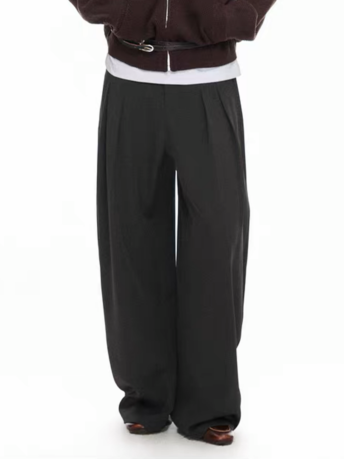 TGNS Pleated Curved Wide-Leg Trousers