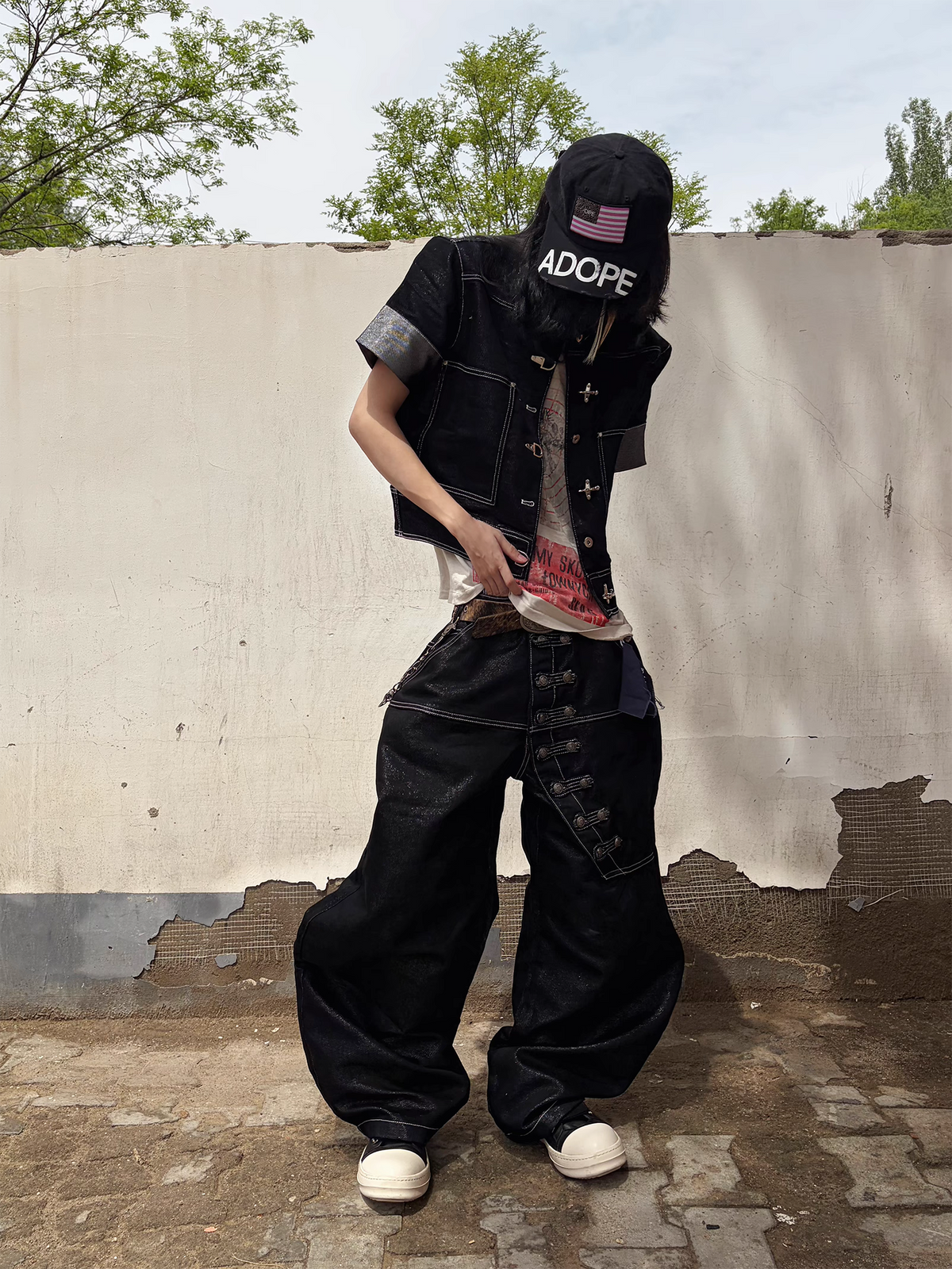 SEXXDEVIL Napoleon-Button Paneled Metallic Denim Jeans