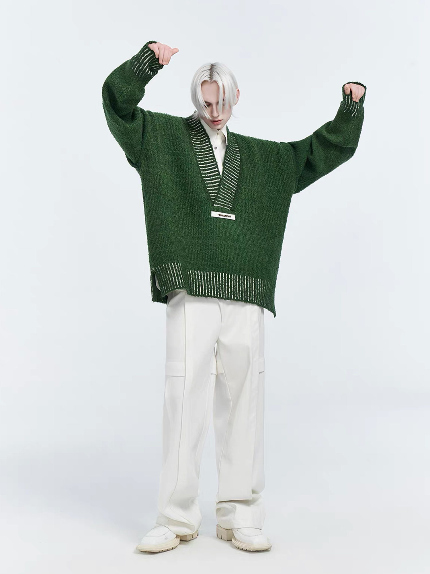 TIWILLTANG Retro Oversized V-Neck Sweater, premium urban and streetwear designers apparel on PROJECTISR.com, TIWILLTANG