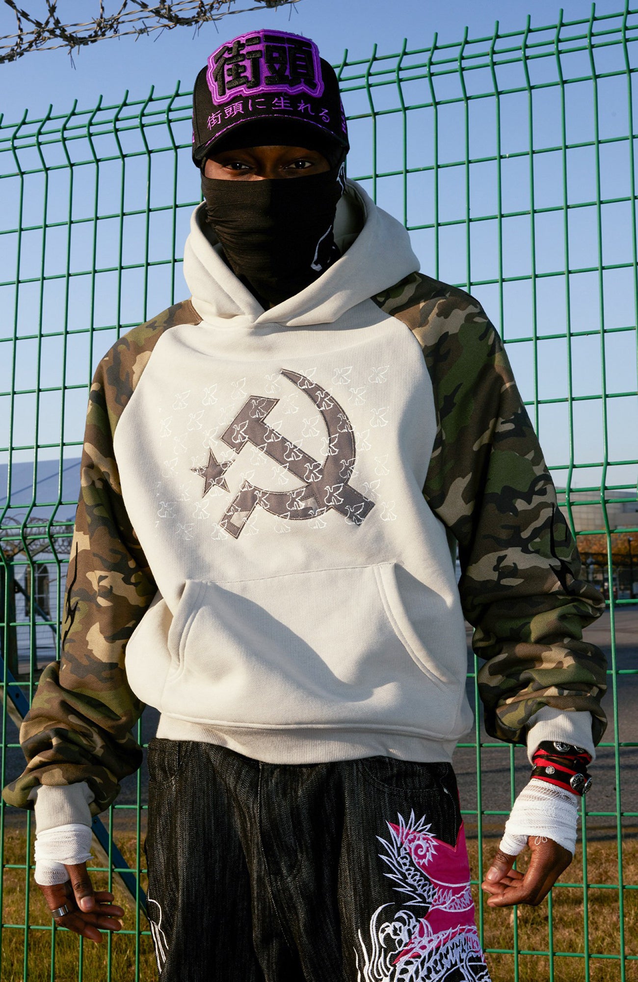 VINKID Embroidered Camo Raglan Panel Hoodie