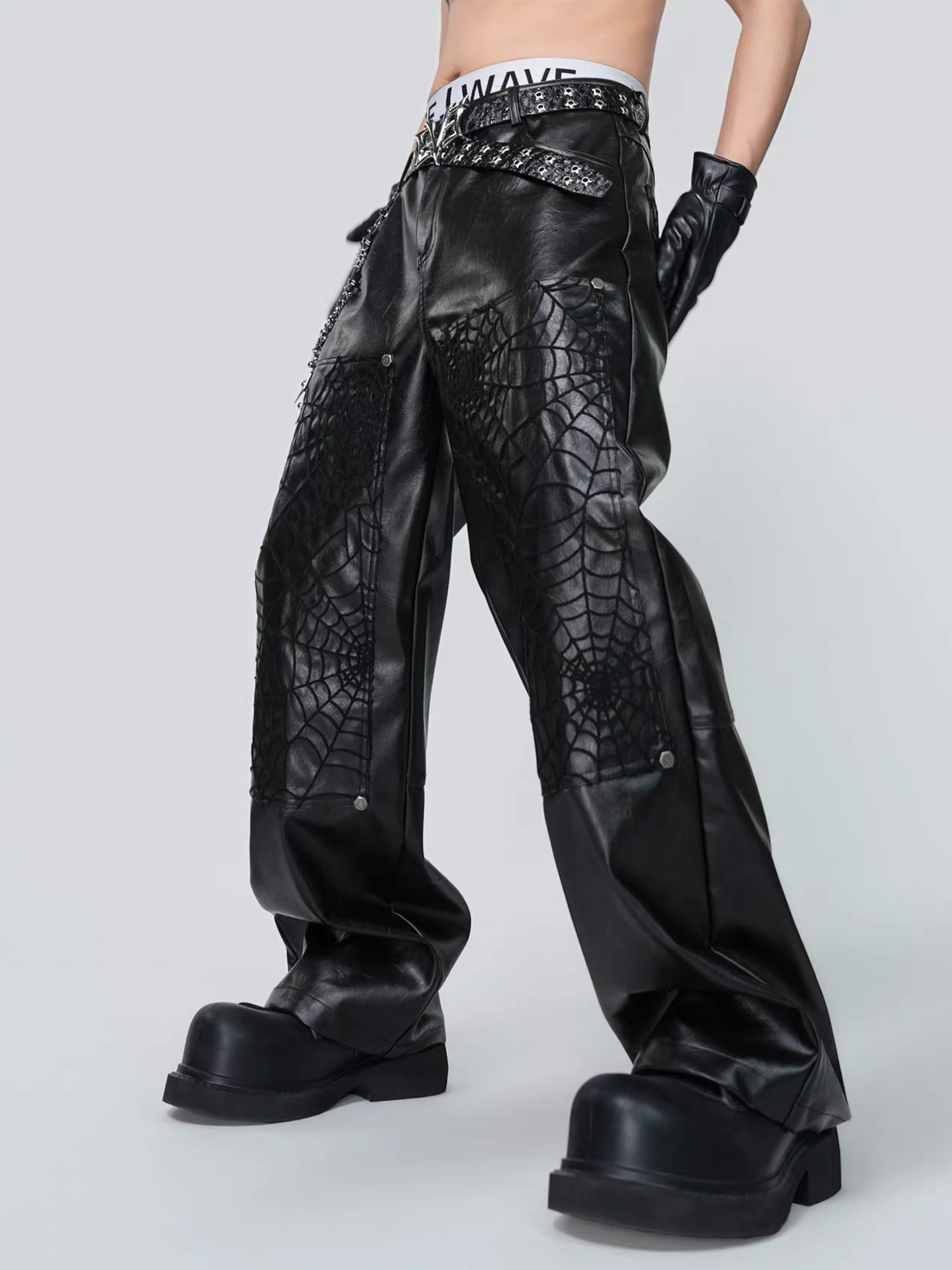VE2 Spiderweb Paneled Metal Straight-Leg Pants