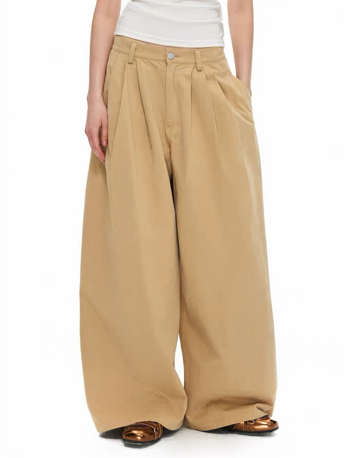 TGNS Retro Classic Pleated Wide-Leg Trousers