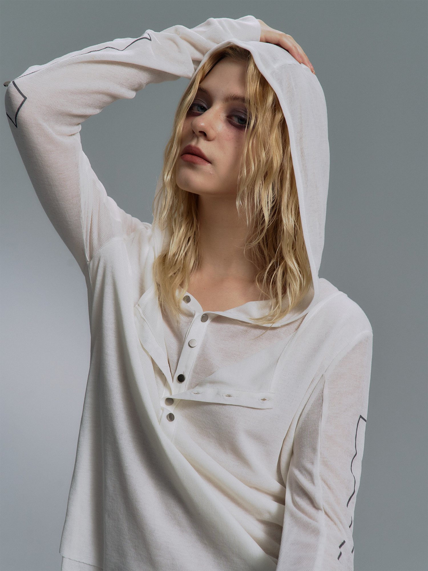 PAIKI Cross Layered Slim Hooded Long Sleeve Tee