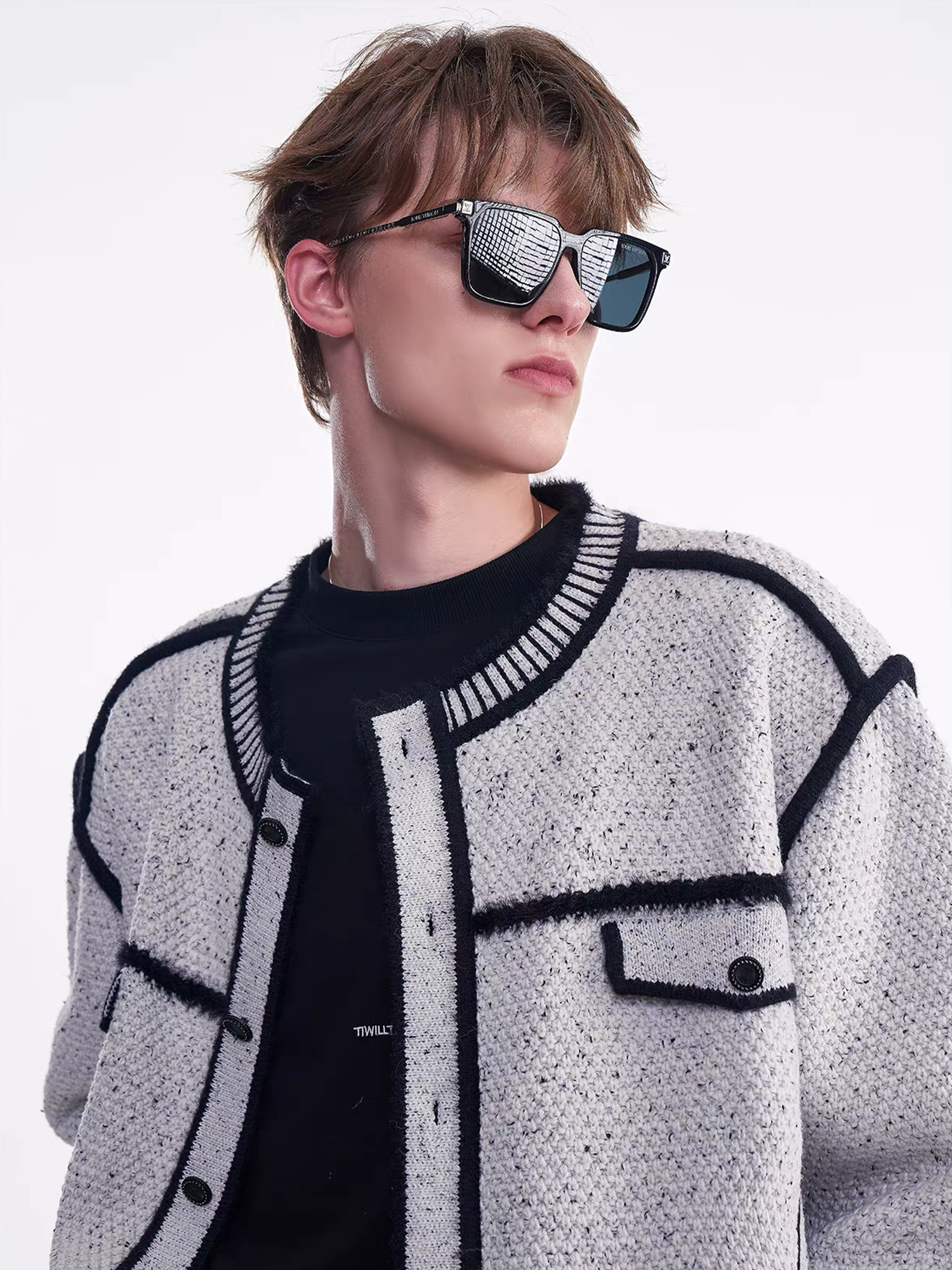 TIWILLTANG Contrast Stitch Knit Jacket