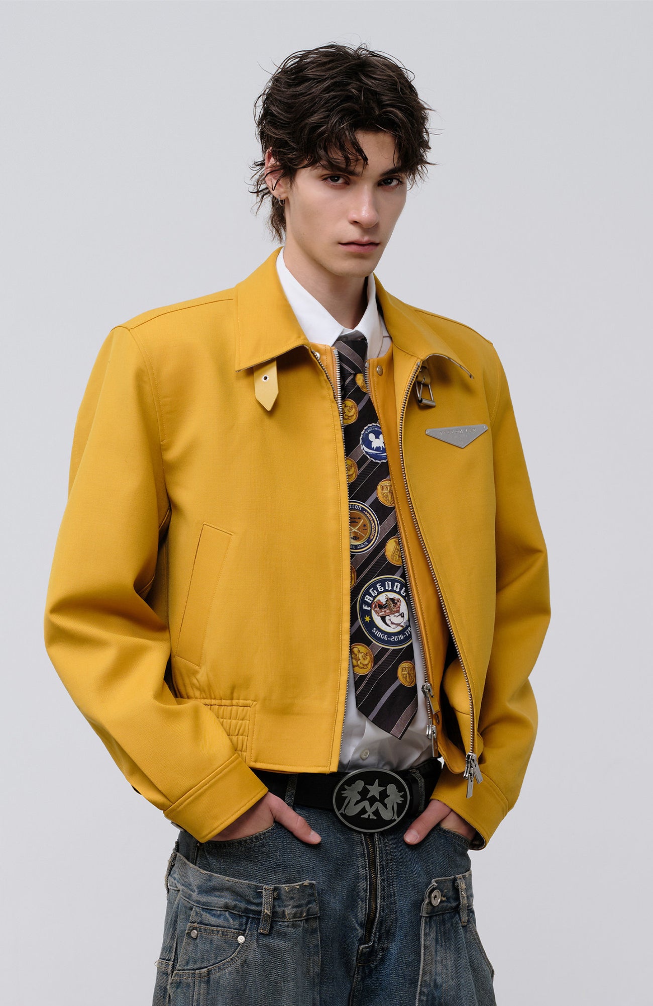 FACEONLAB Cropped Harrington Zip Jacket Yellow, premium urban and streetwear designers apparel on PROJECTISR.com, FACEONLAB